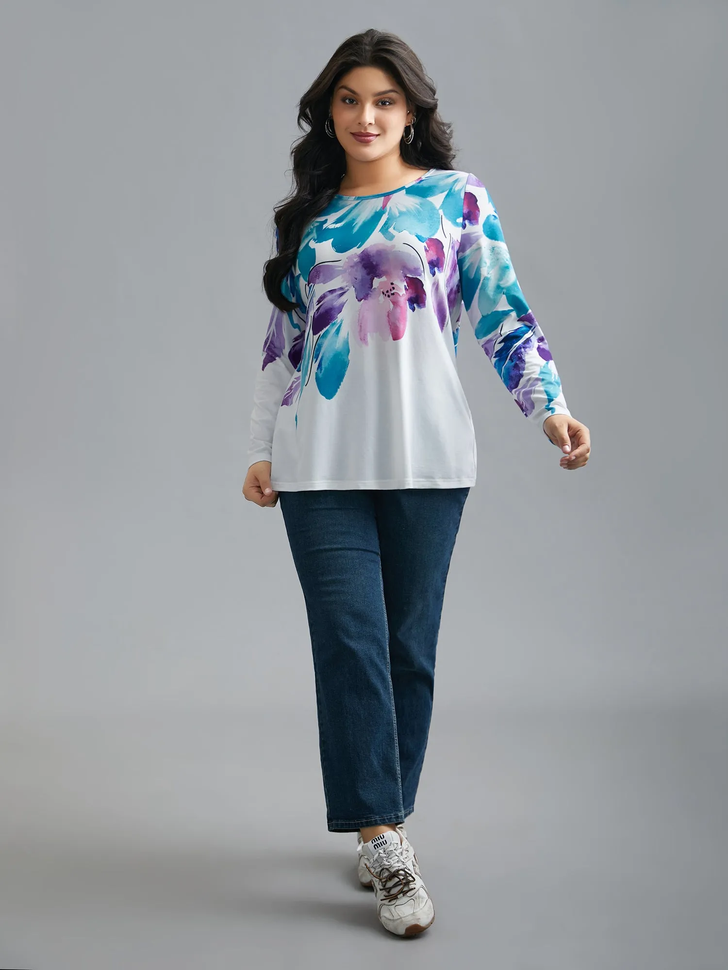 Floral Boho Print Stretchy T-Shirt sold by Bloomchic product image thumbnail 5