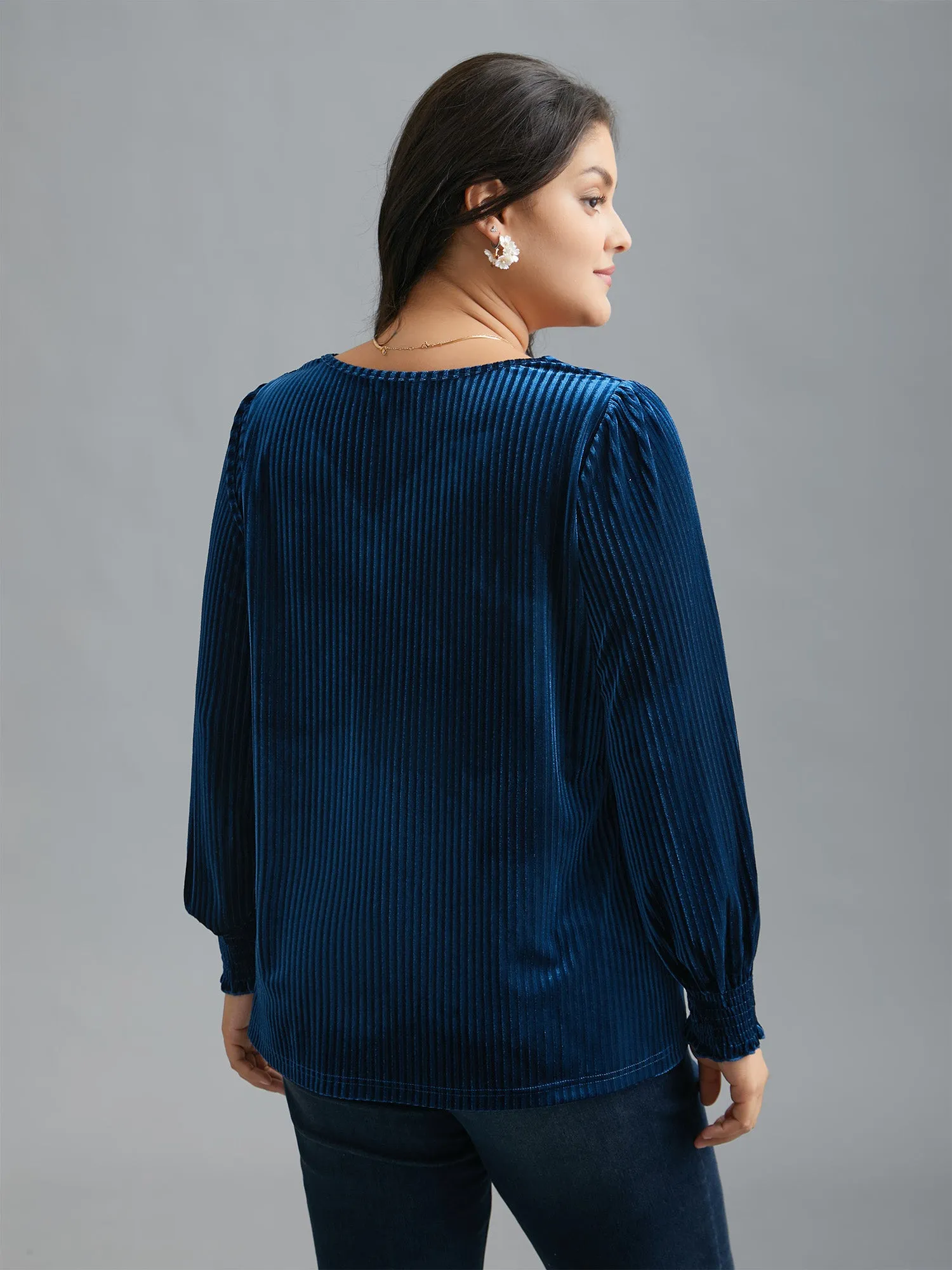 V Neck Plain Shirred Velvet Top sold by Bloomchic product image thumbnail 4