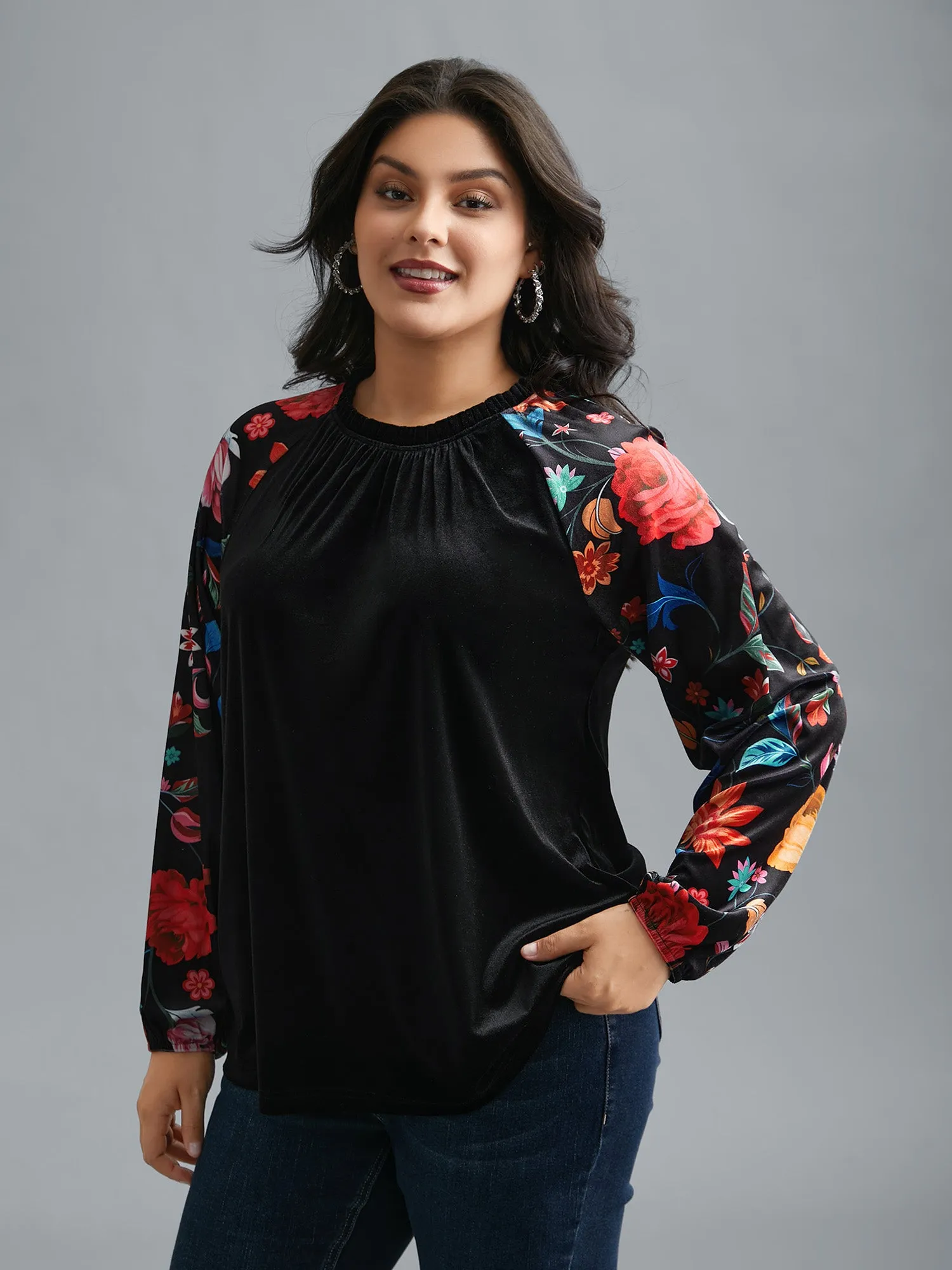 Floral Frill Trim Patchwork Velvet Top sold by Bloomchic product image thumbnail 3
