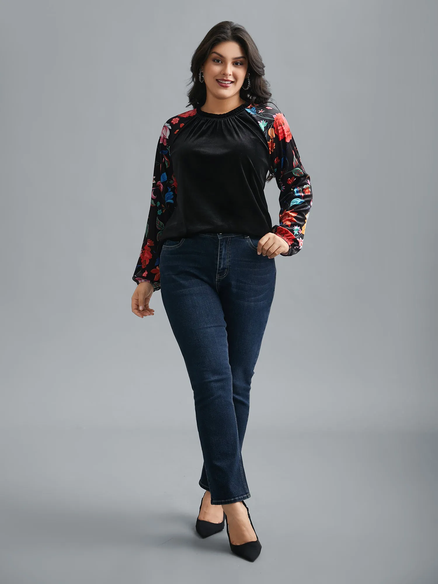 Floral Frill Trim Patchwork Velvet Top sold by Bloomchic product image thumbnail 5