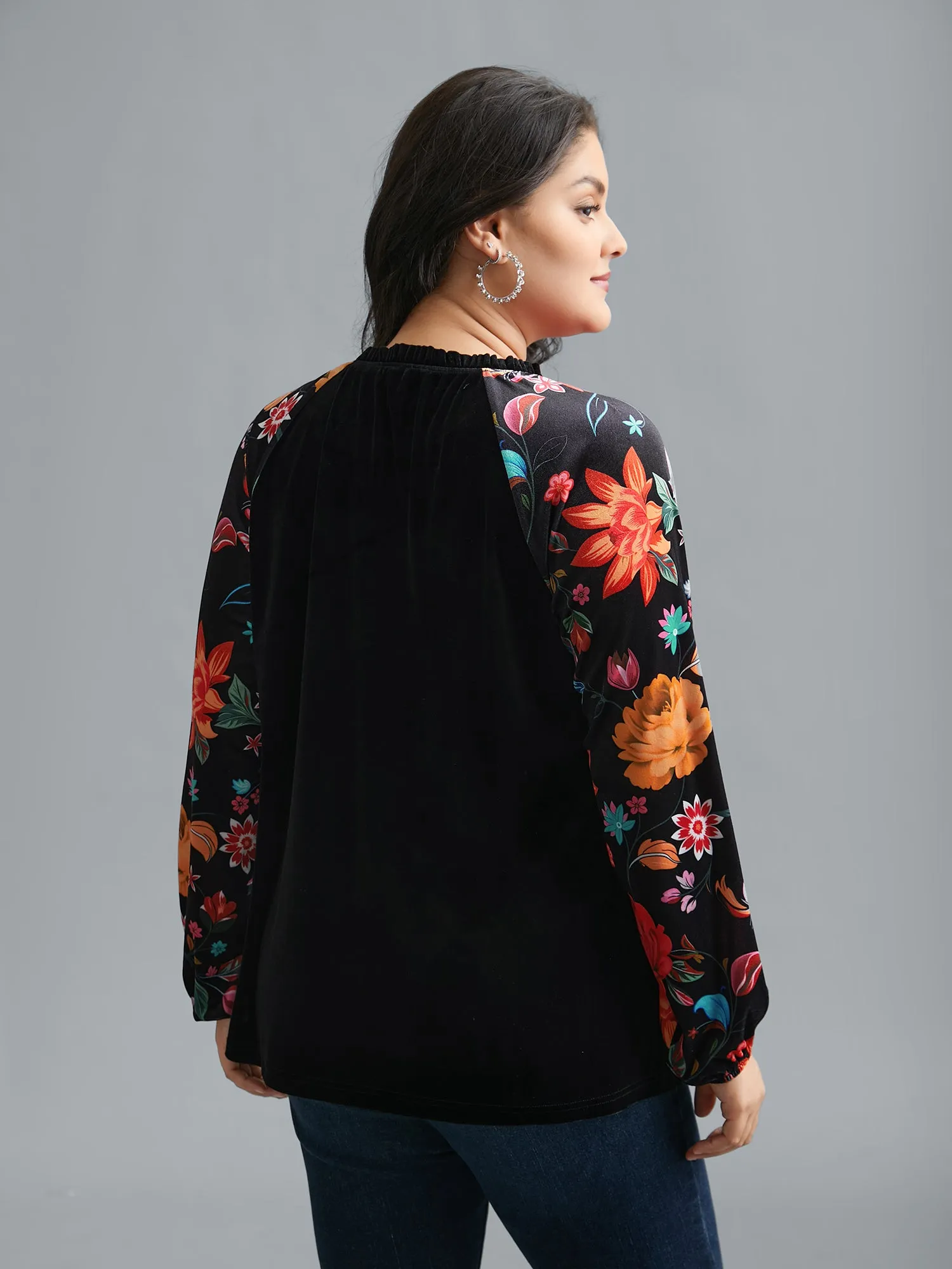 Floral Frill Trim Patchwork Velvet Top sold by Bloomchic product image thumbnail 4