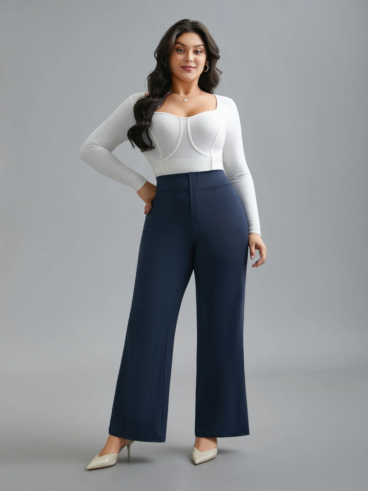 Stretchy Waist Plain Bootcut Leggings sold by Bloomchic product image thumbnail 4