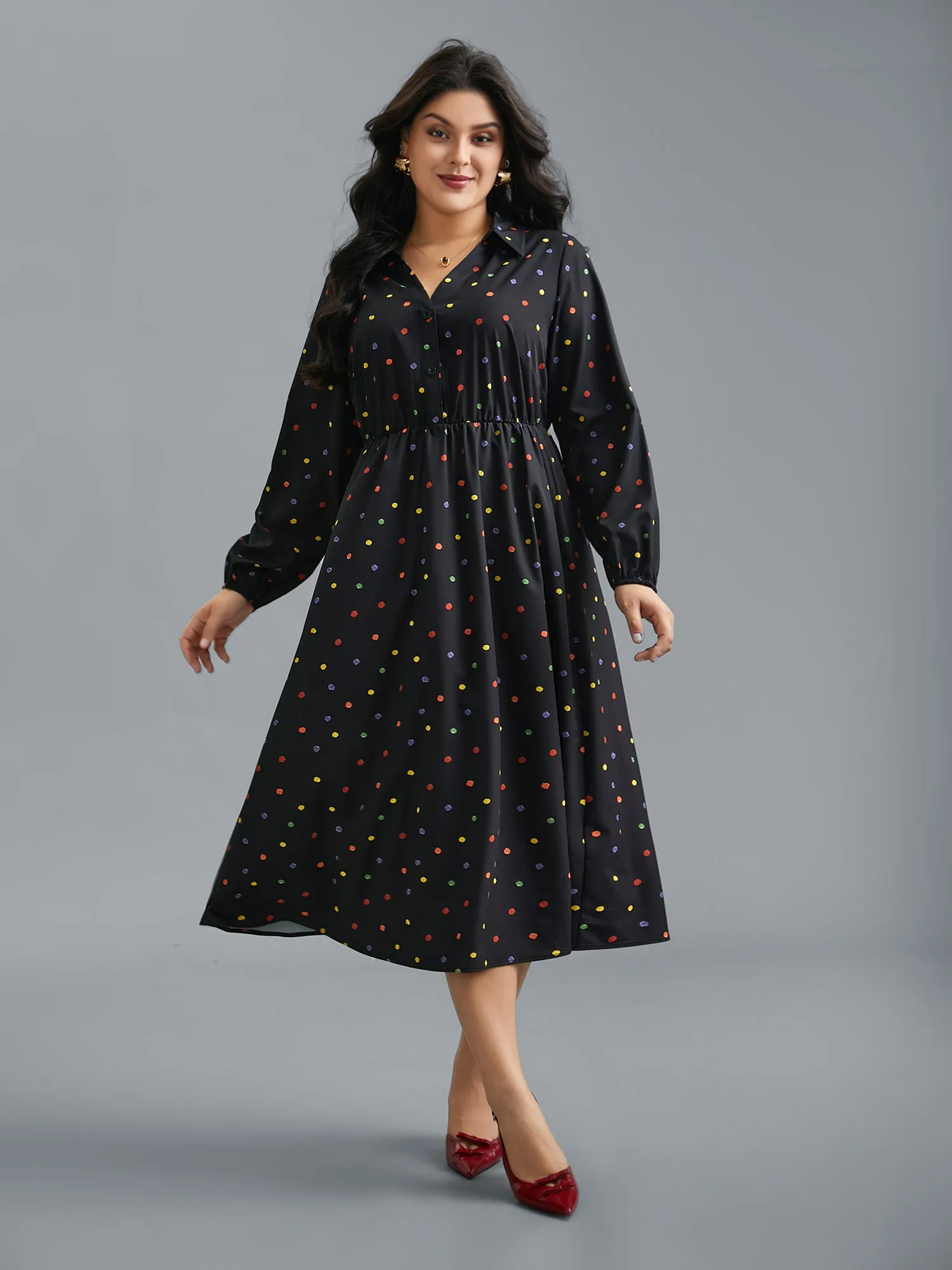 Shirt Collar Colored Polka Dot Dress sold by Bloomchic product image thumbnail 4