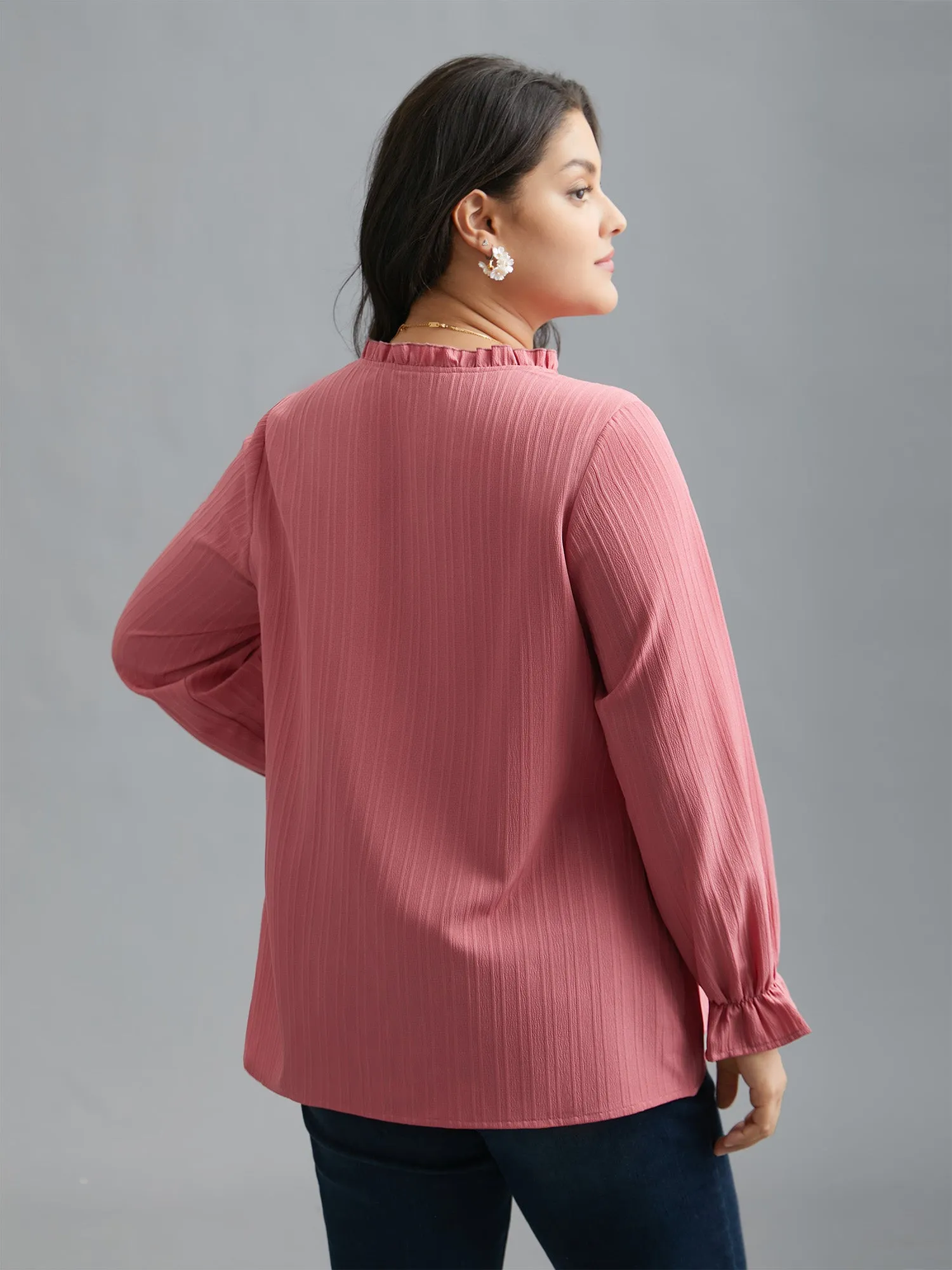 V Neck Frill Trim Textured Blouse sold by Bloomchic product image thumbnail 3