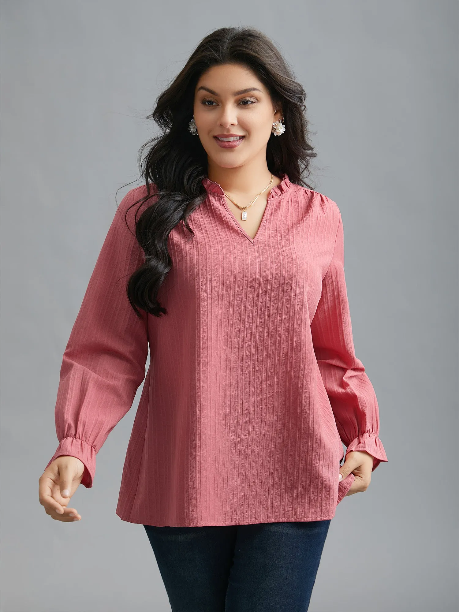 V Neck Frill Trim Textured Blouse sold by Bloomchic product image thumbnail 2