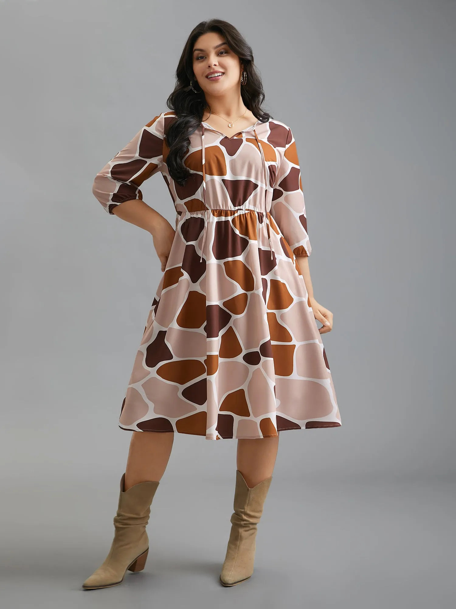Neck-Tie Color Block Waist Cinched Dress sold by Bloomchic