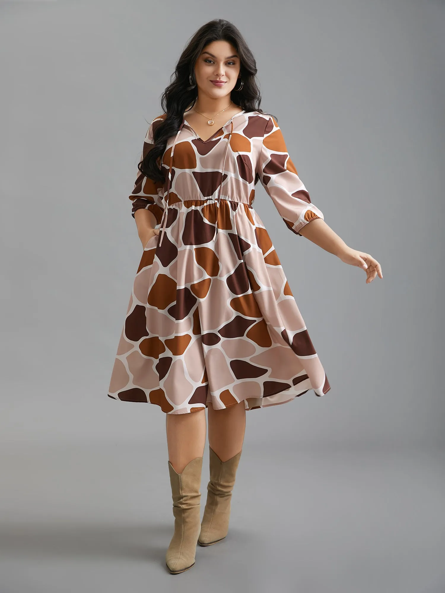 Neck-Tie Color Block Waist Cinched Dress sold by Bloomchic product image thumbnail 3