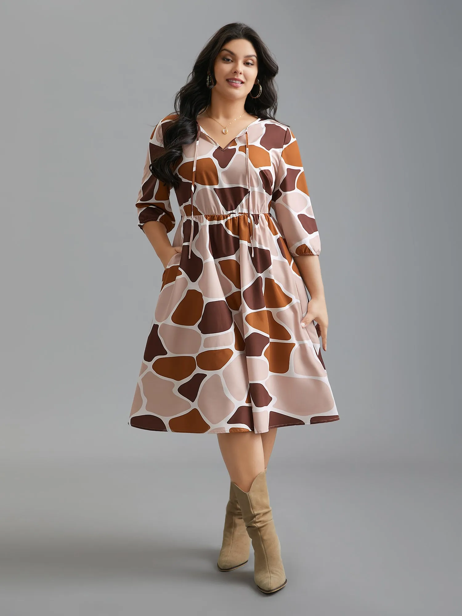 Neck-Tie Color Block Waist Cinched Dress sold by Bloomchic product image thumbnail 2