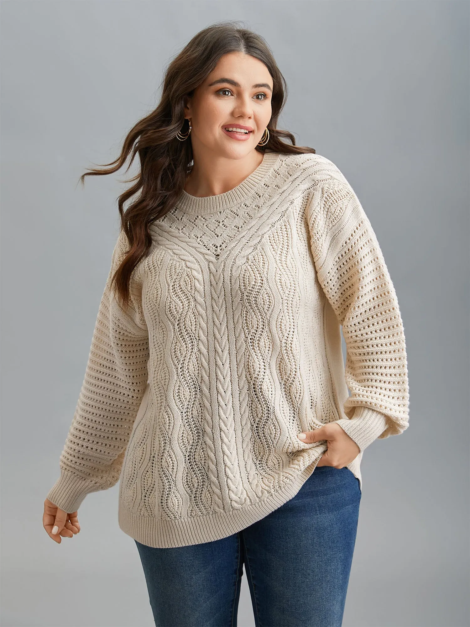 Cable Knit Hollow Out Textured Pullover sold by Bloomchic product image thumbnail 4