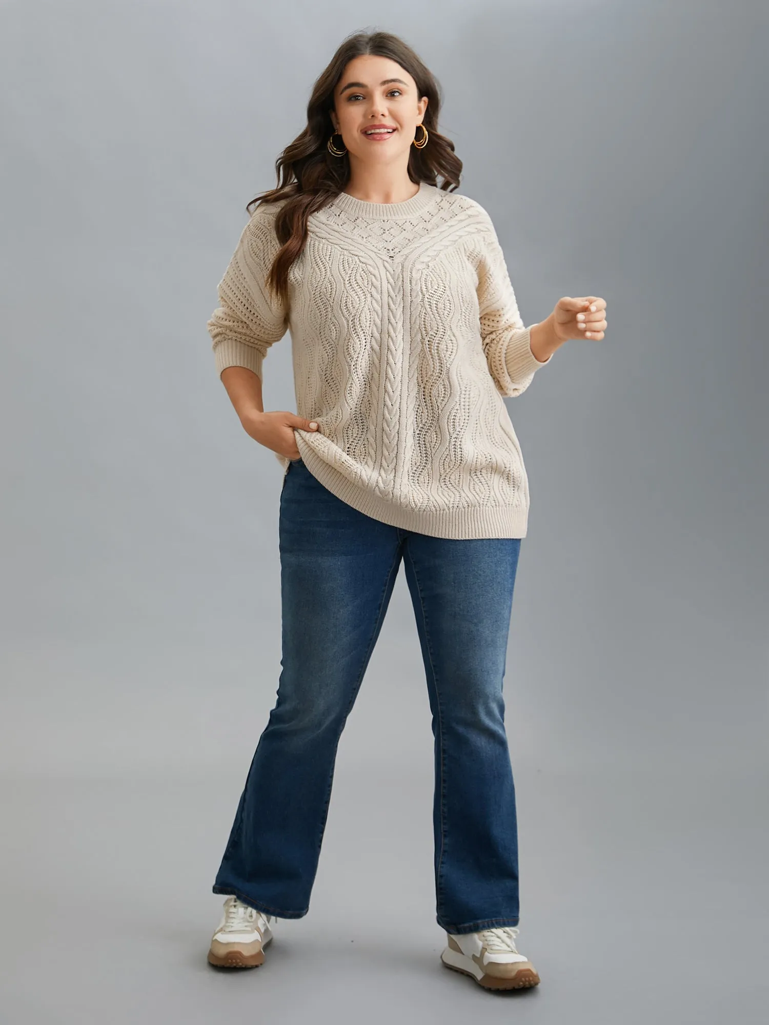 Cable Knit Hollow Out Textured Pullover sold by Bloomchic product image thumbnail 3