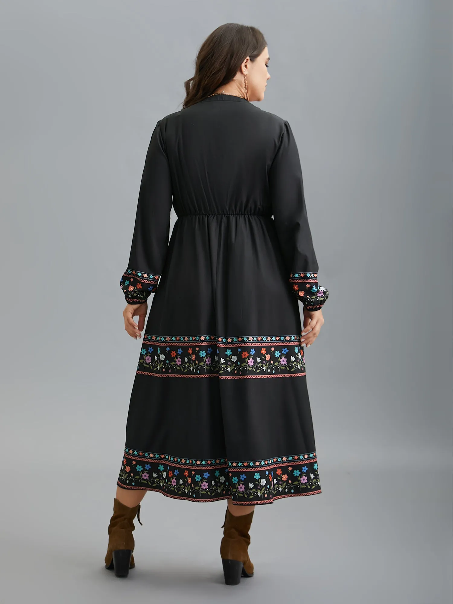 Notched Collar Boho Print Midi Dress sold by Bloomchic product image thumbnail 5