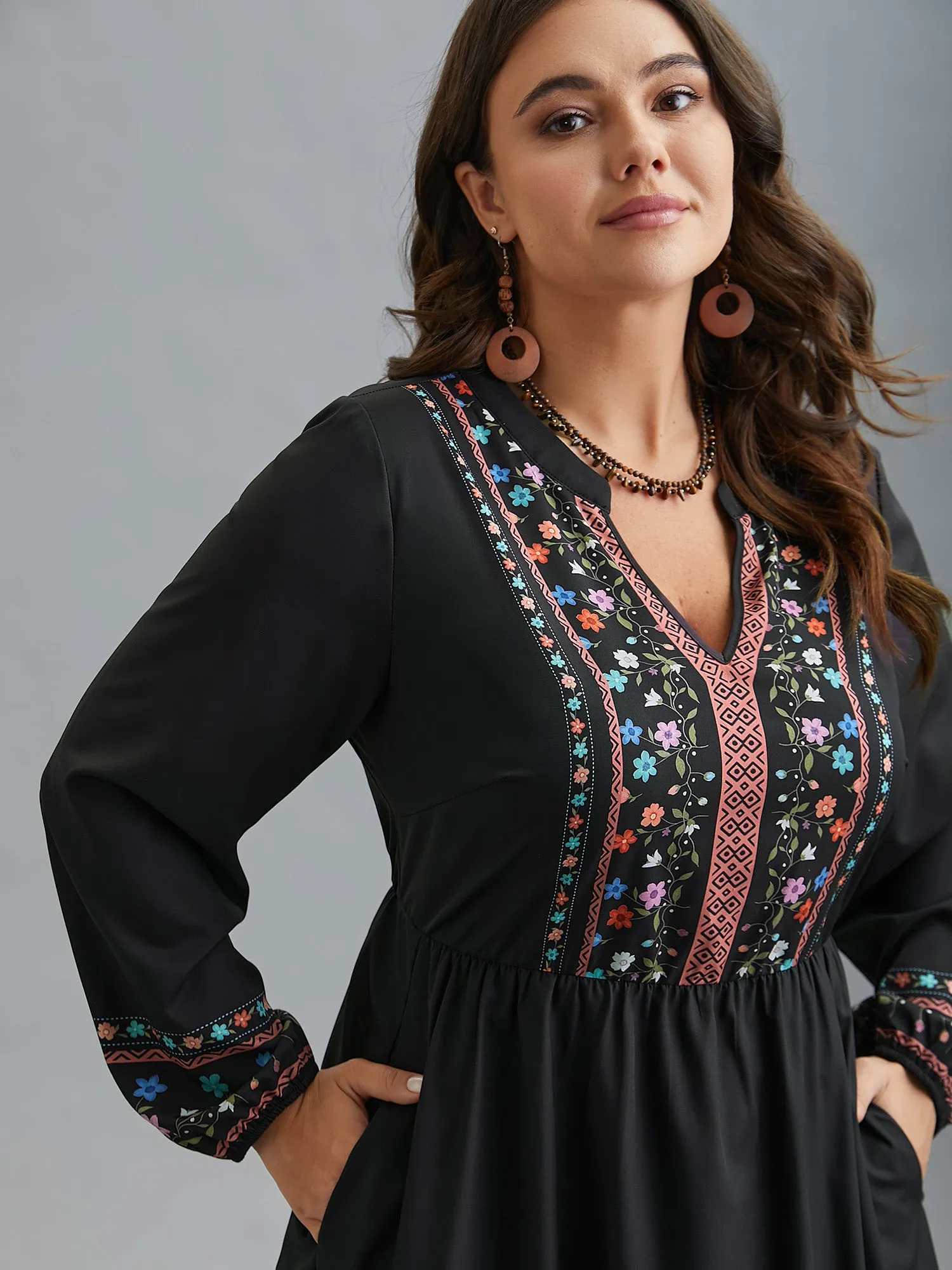 Notched Collar Boho Print Midi Dress sold by Bloomchic product image thumbnail 4