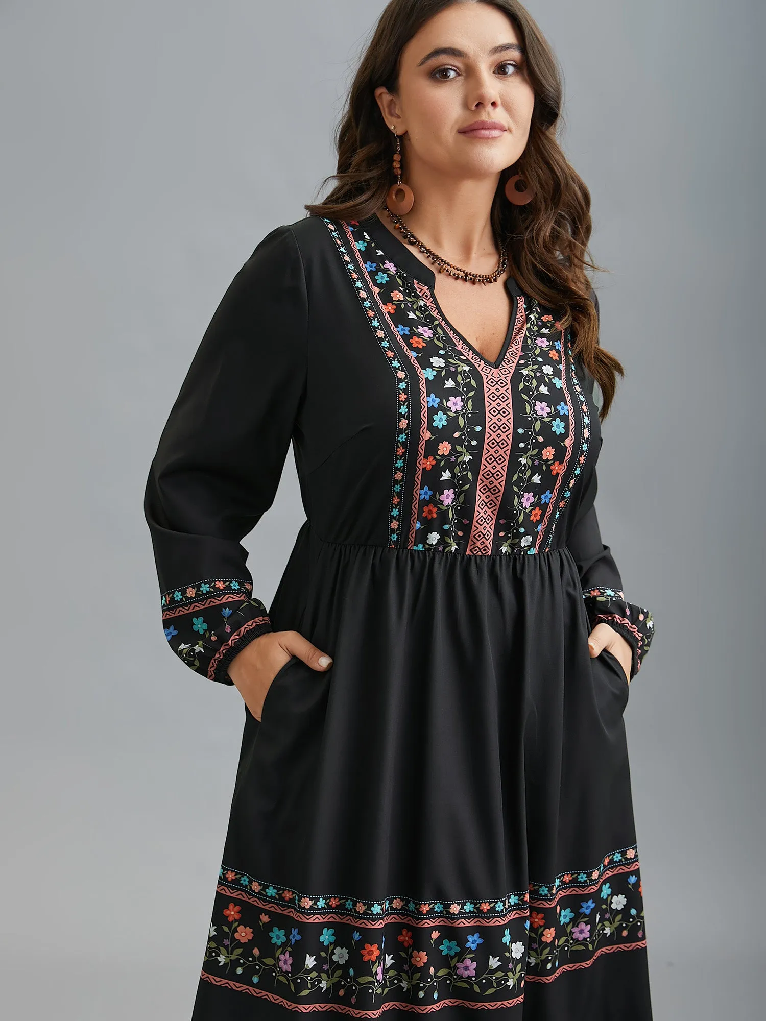 Notched Collar Boho Print Midi Dress sold by Bloomchic product image thumbnail 3