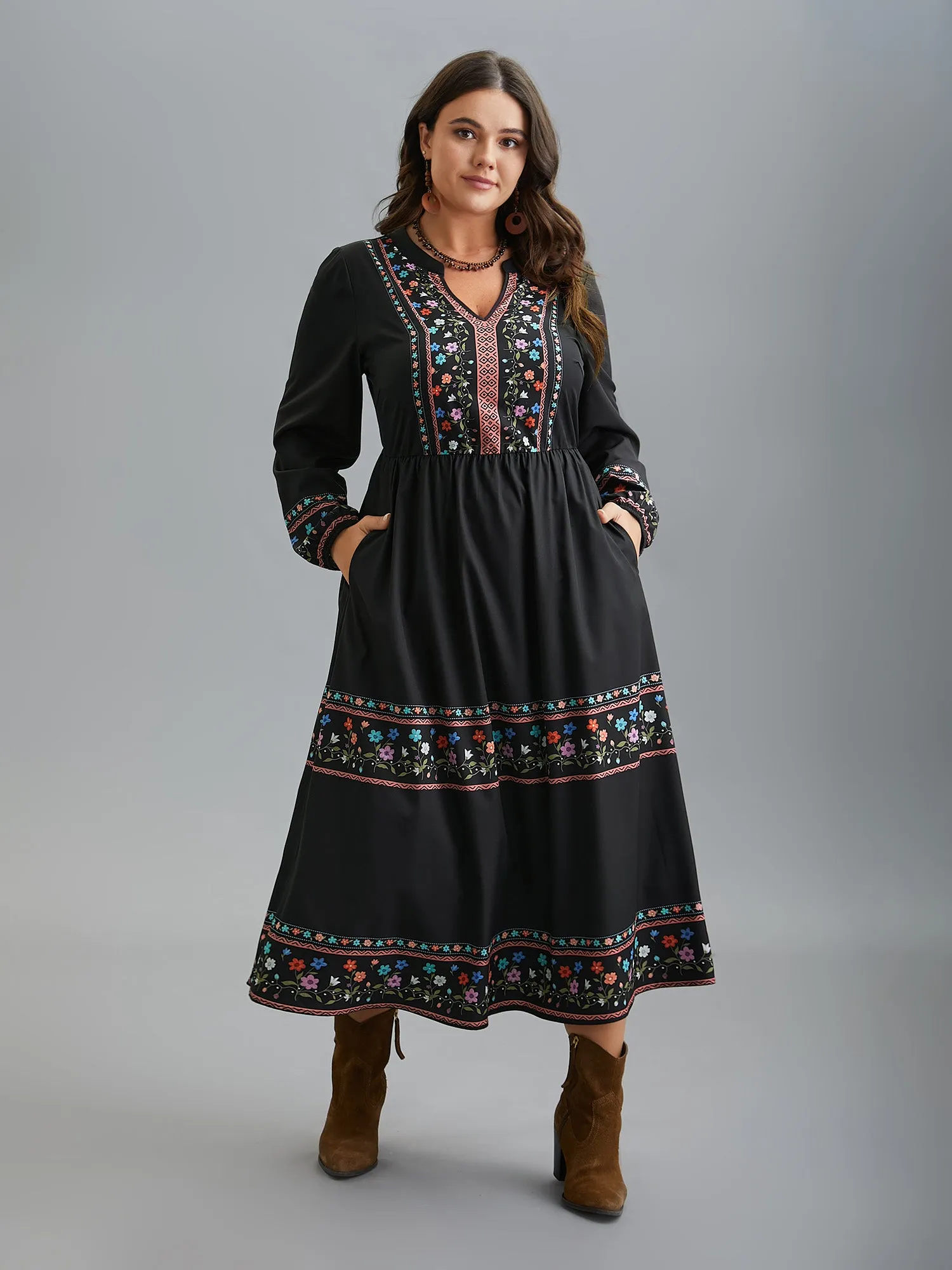 Notched Collar Boho Print Midi Dress sold by Bloomchic product image thumbnail 2