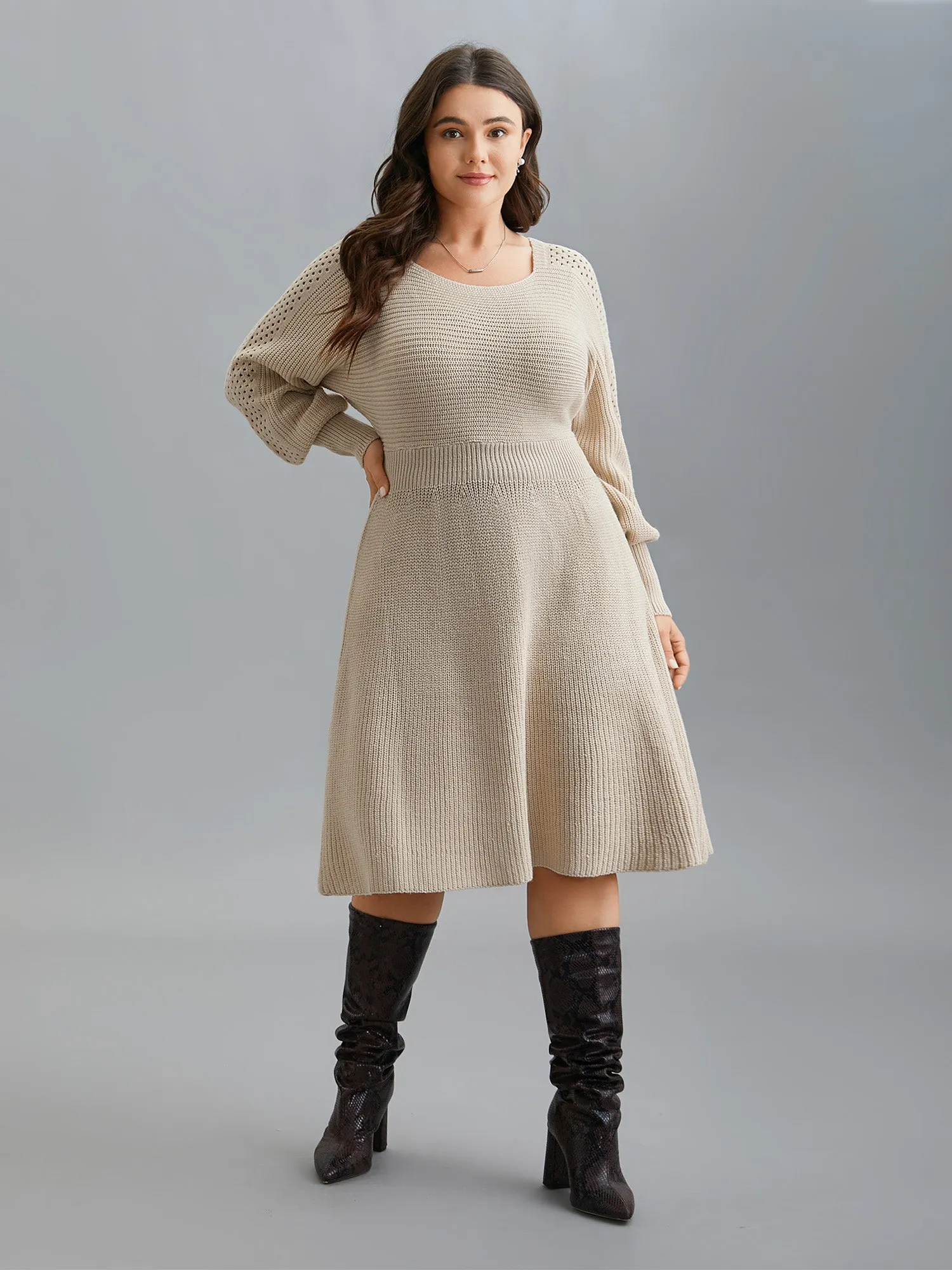 Solid Dolman Sleeve Cable Knit Dress sold by Bloomchic product image thumbnail 3
