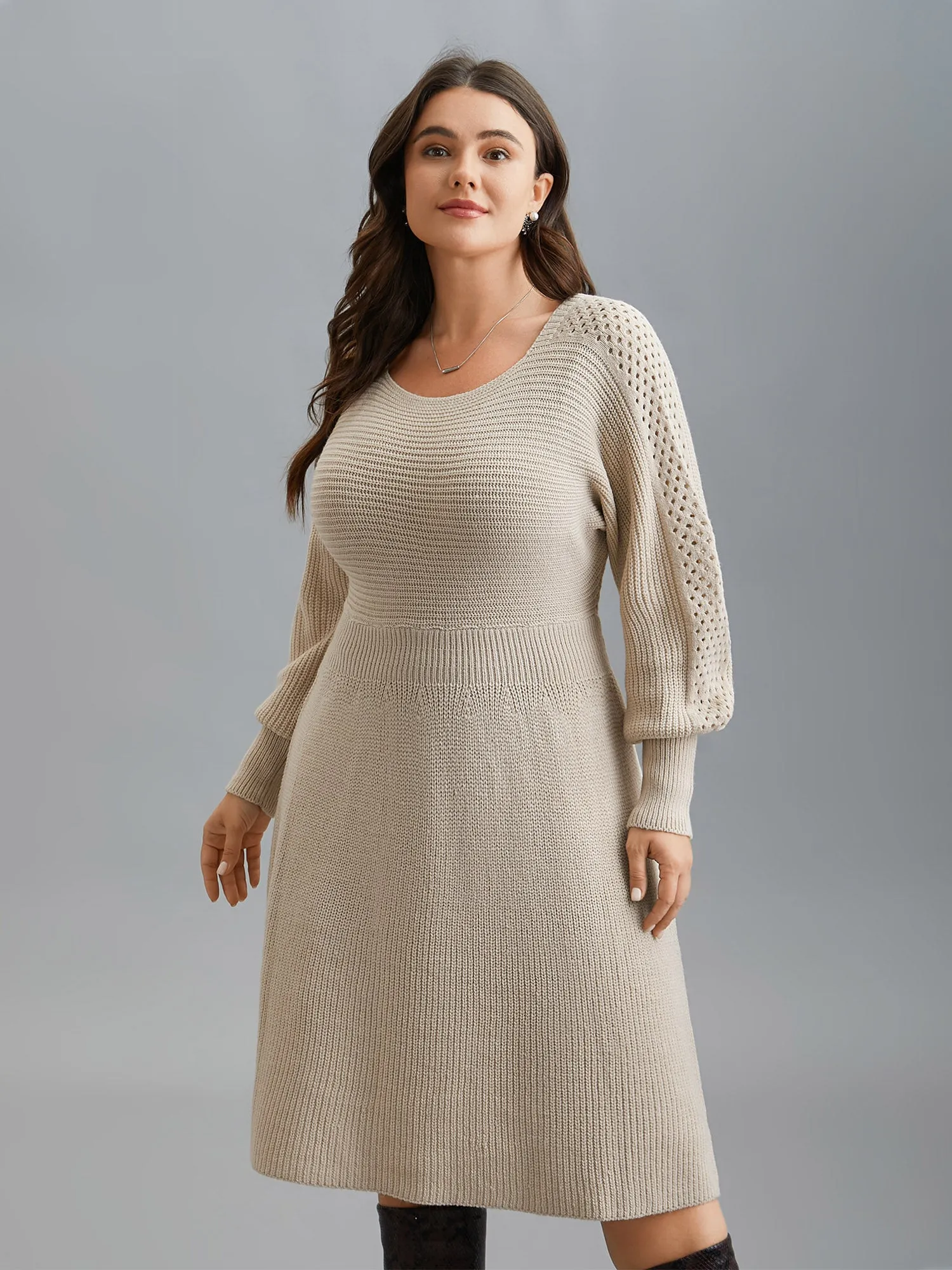 Solid Dolman Sleeve Cable Knit Dress sold by Bloomchic