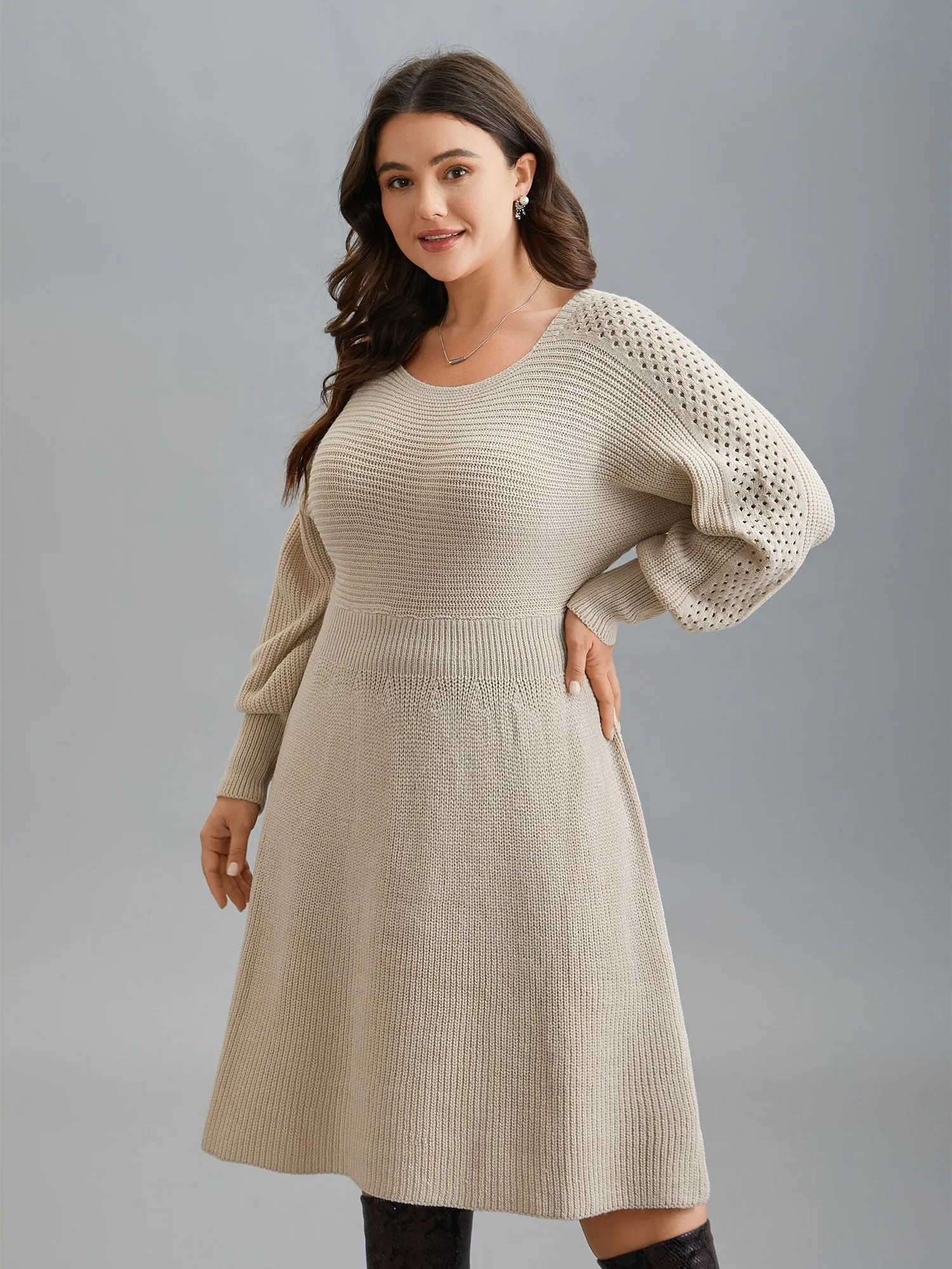 Solid Dolman Sleeve Cable Knit Dress sold by Bloomchic product image thumbnail 4