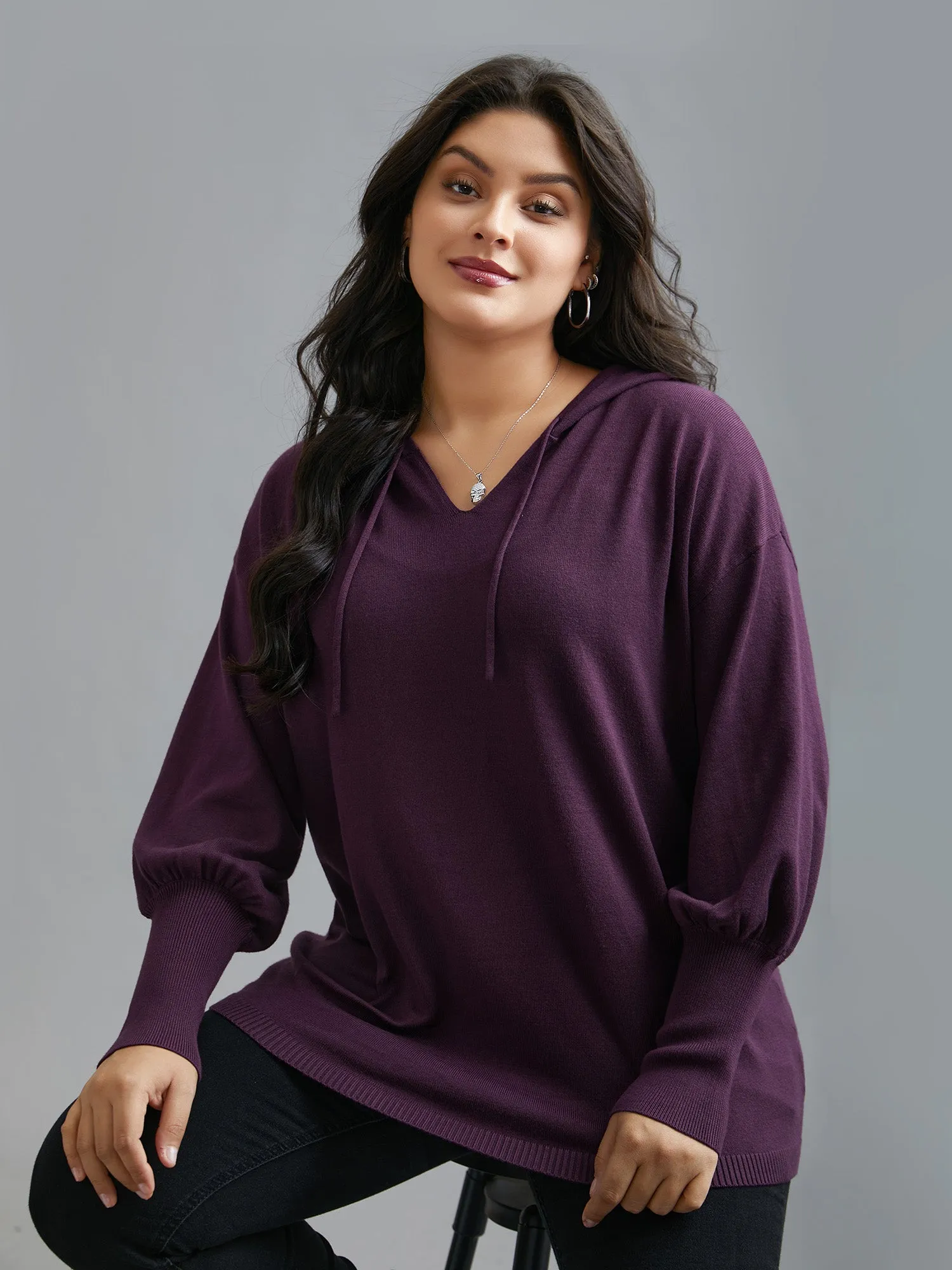 Drop Shoulder Slim-Fit Hooded Pullover sold by Bloomchic