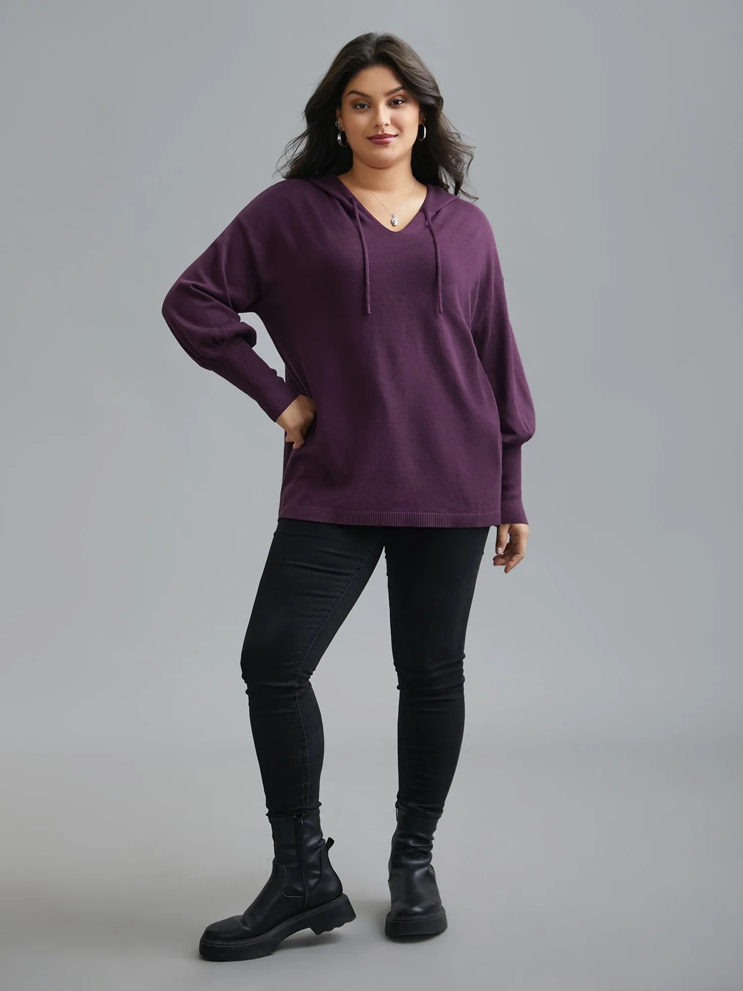 Drop Shoulder Slim-Fit Hooded Pullover sold by Bloomchic product image thumbnail 3