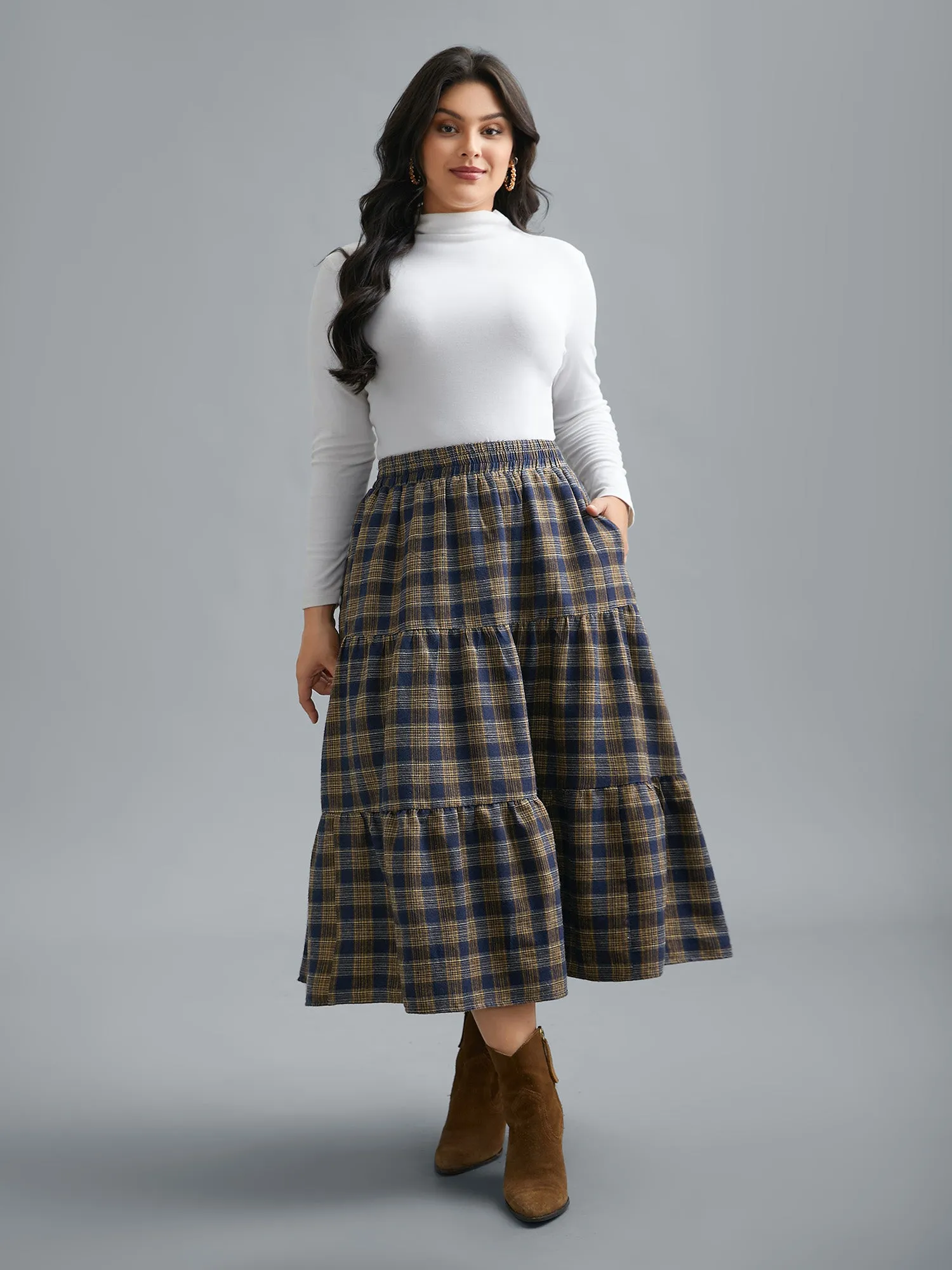 Plaid Pattern Stretchy Waist Skirt sold by Bloomchic product image thumbnail 3