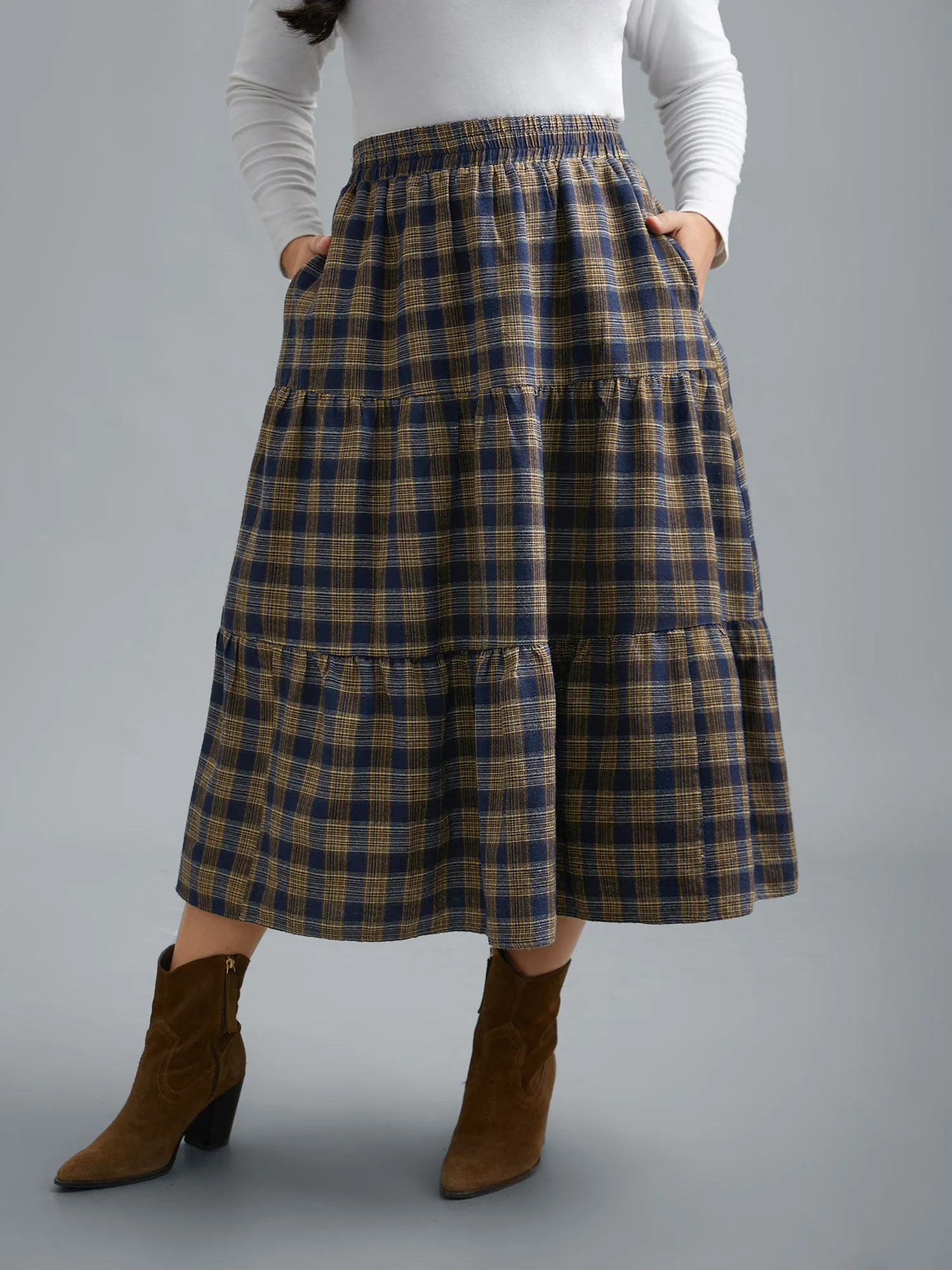 Plaid Pattern Stretchy Waist Skirt sold by Bloomchic product image thumbnail 5
