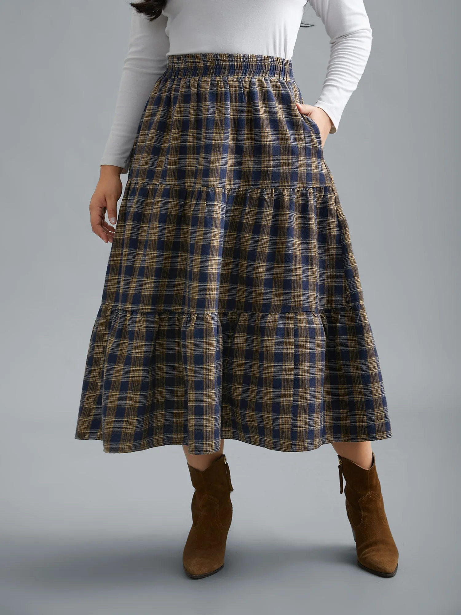 Plaid Pattern Stretchy Waist Skirt sold by Bloomchic