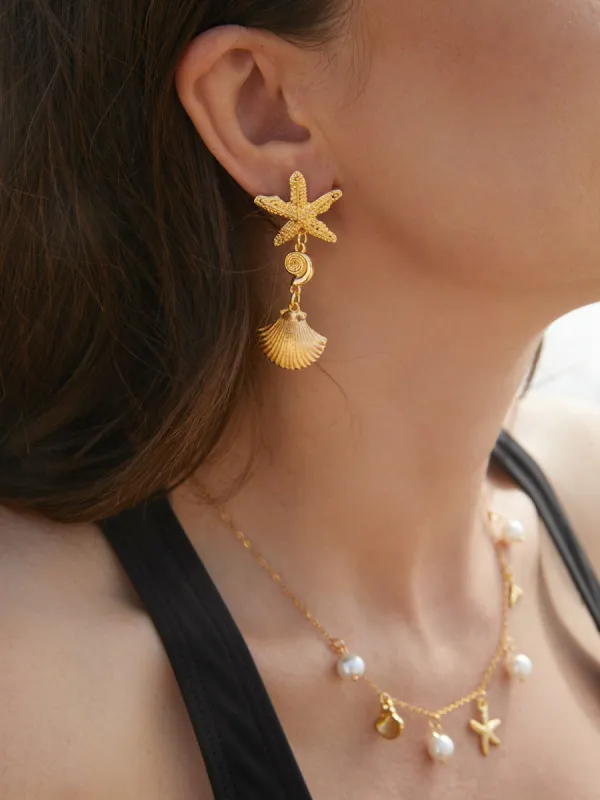 Shell Starfish Pendant Earrings sold by Bloomchic