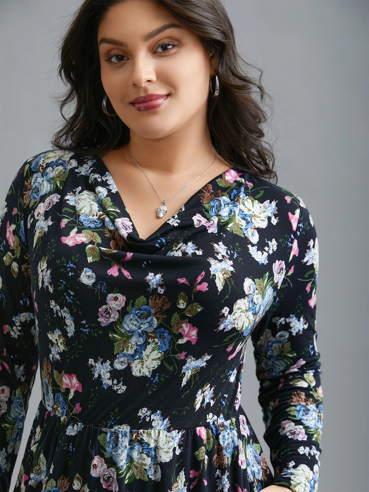 Super Soft Cowl Neck Knit Floral Dress sold by Bloomchic product image thumbnail 3