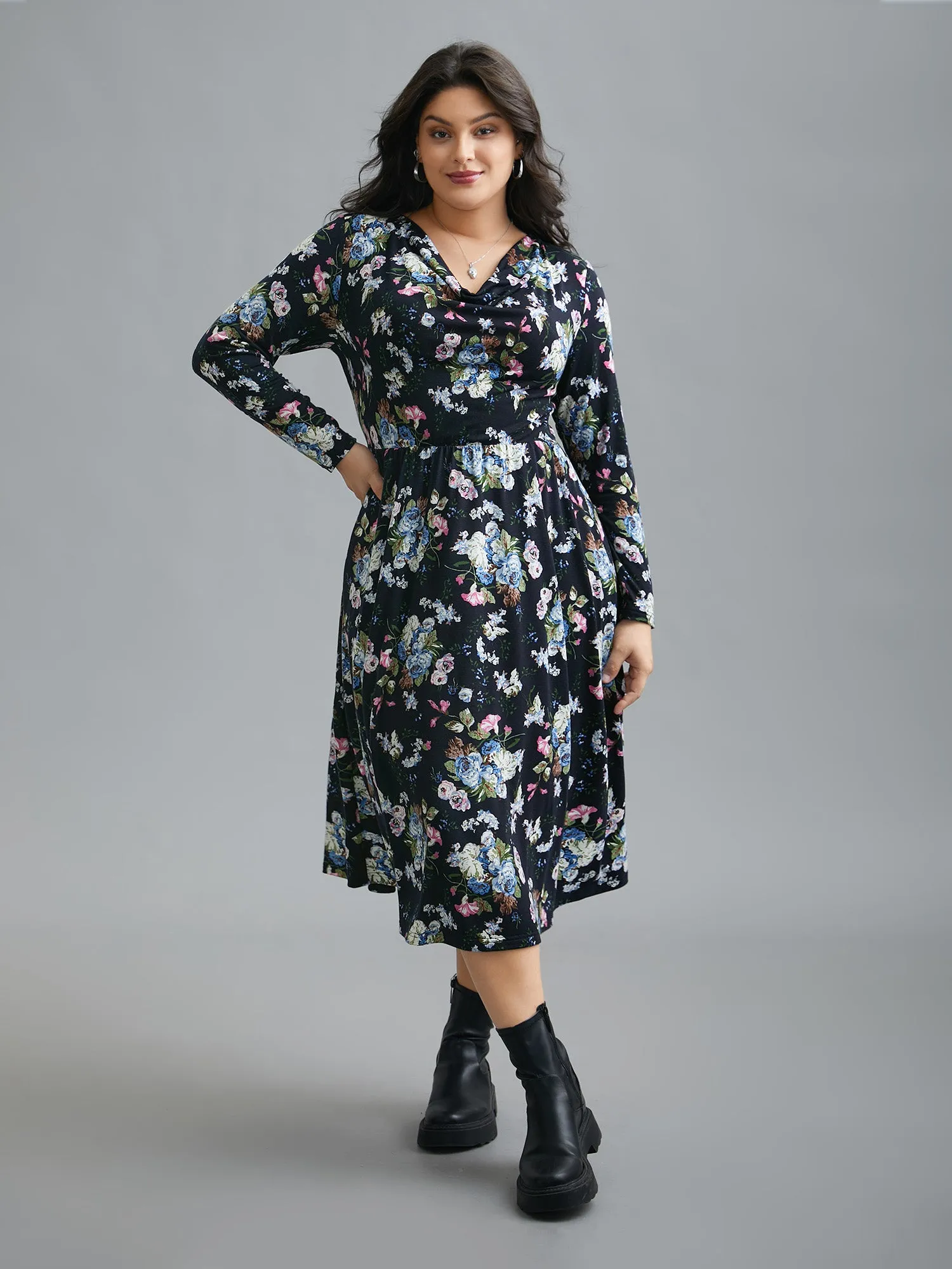 Super Soft Cowl Neck Knit Floral Dress sold by Bloomchic product image thumbnail 2