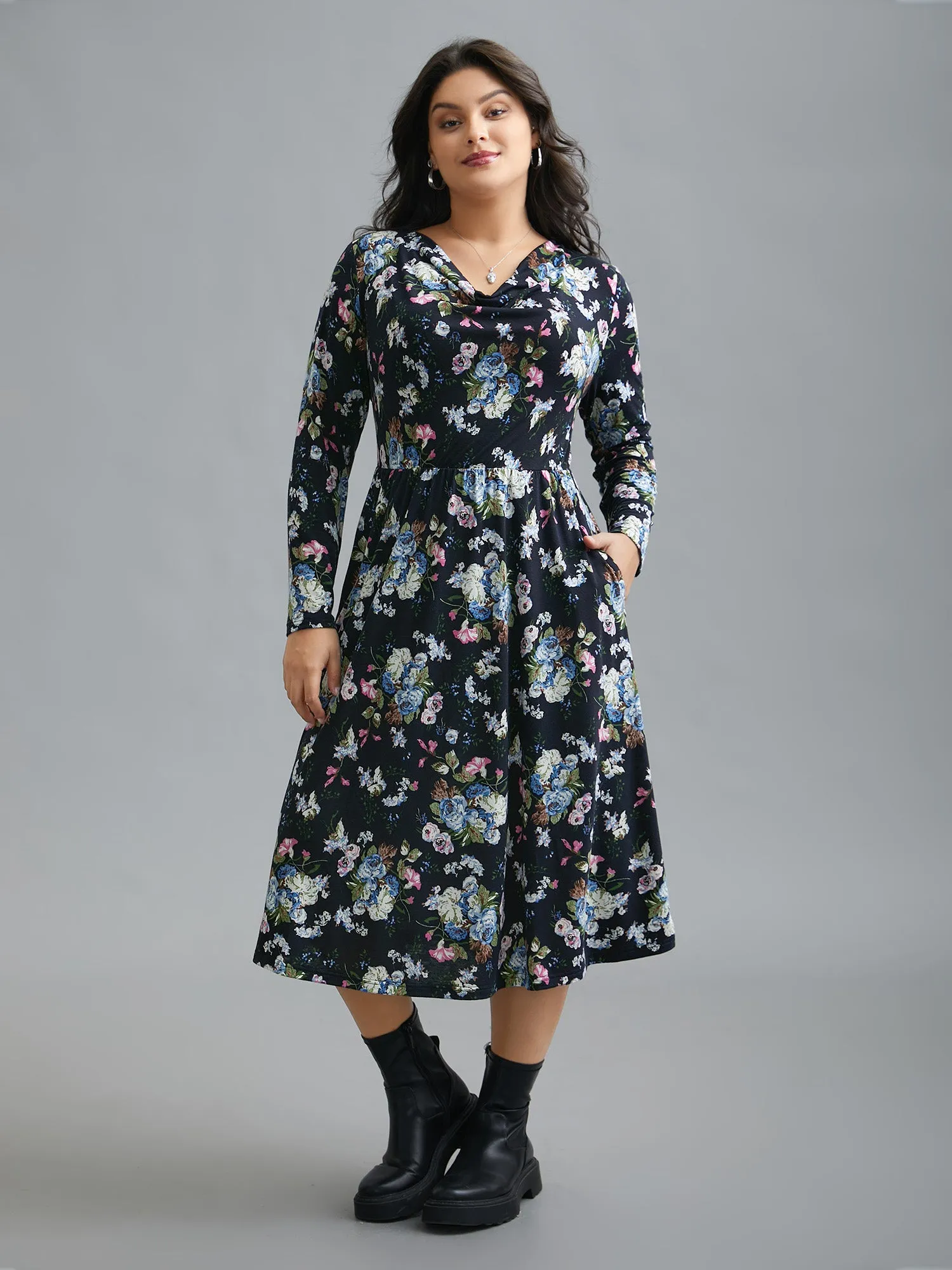 Super Soft Cowl Neck Knit Floral Dress sold by Bloomchic