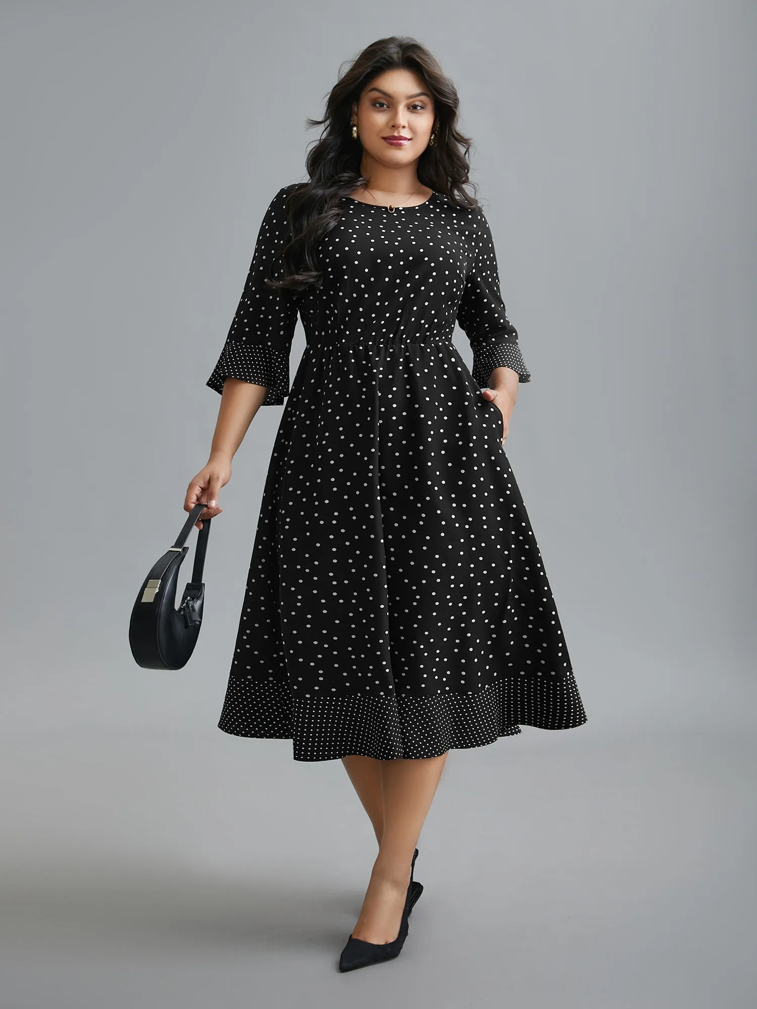 Crew Neck Polka Dot Waist Cinched Dress sold by Bloomchic product image thumbnail 4