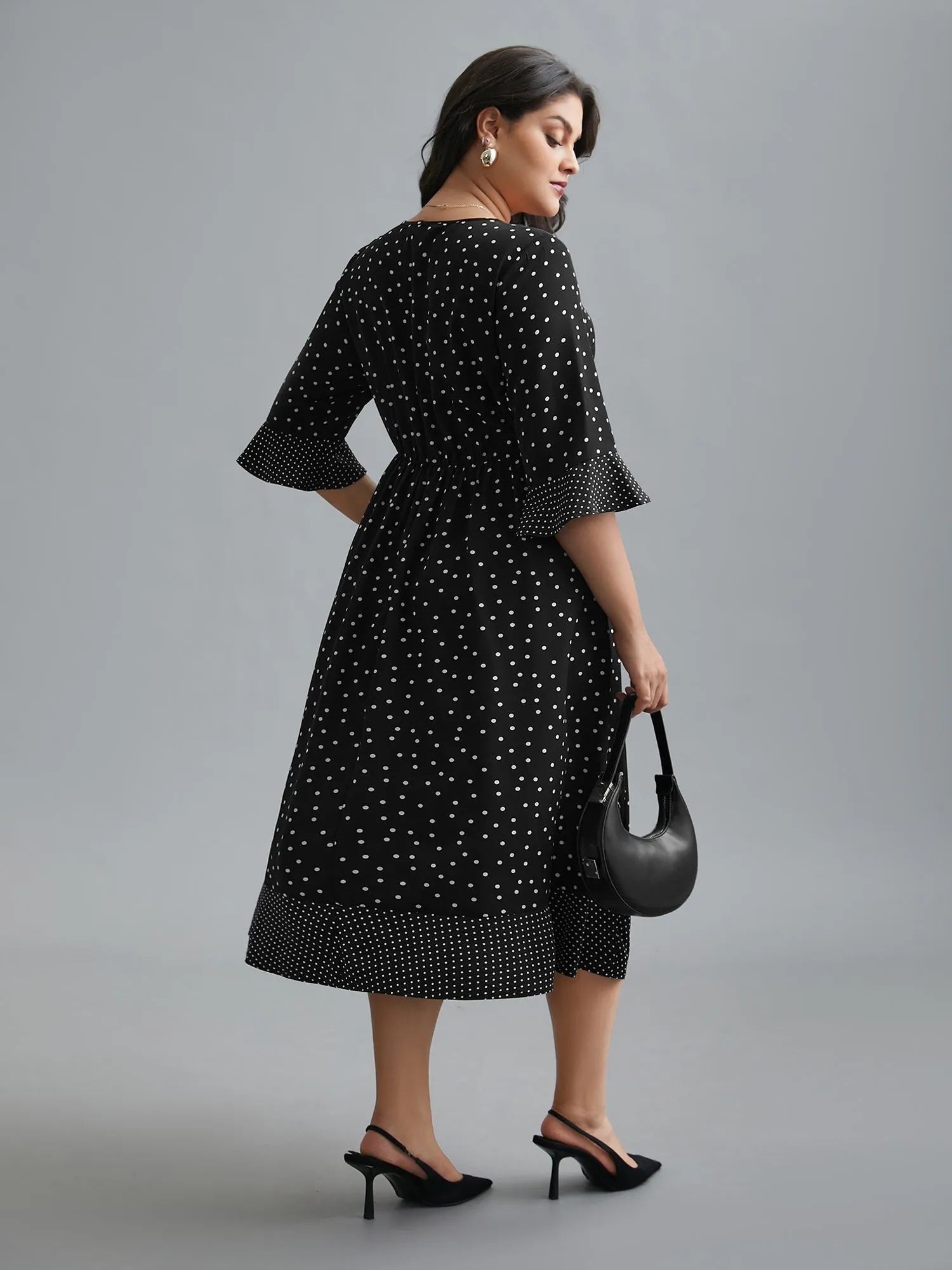 Crew Neck Polka Dot Waist Cinched Dress sold by Bloomchic product image thumbnail 5