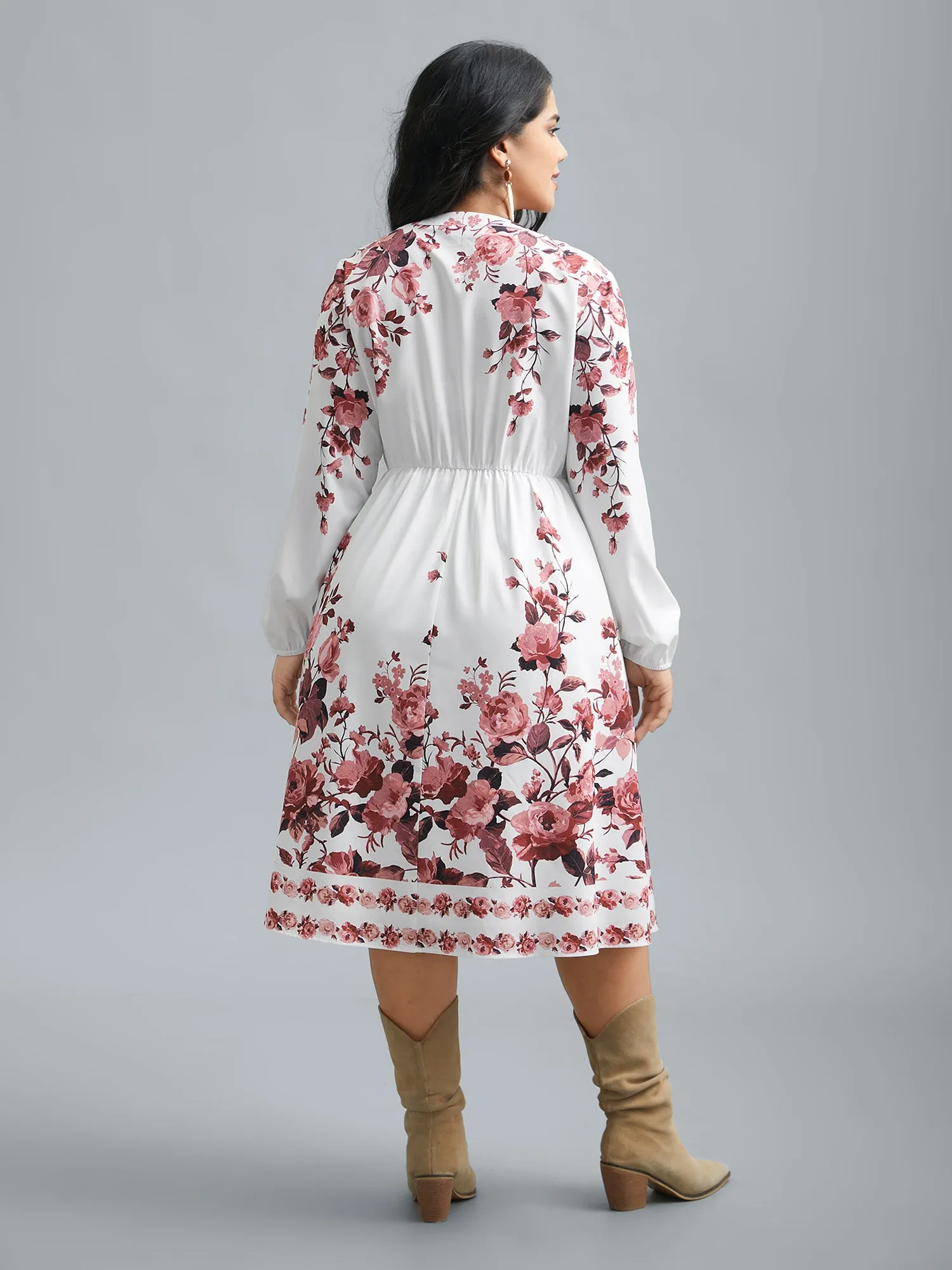 Boho Print Lantern Sleeve Button Detail Dress sold by Bloomchic product image thumbnail 5