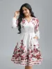 Boho Print Lantern Sleeve Button Detail Dress sold by Bloomchic