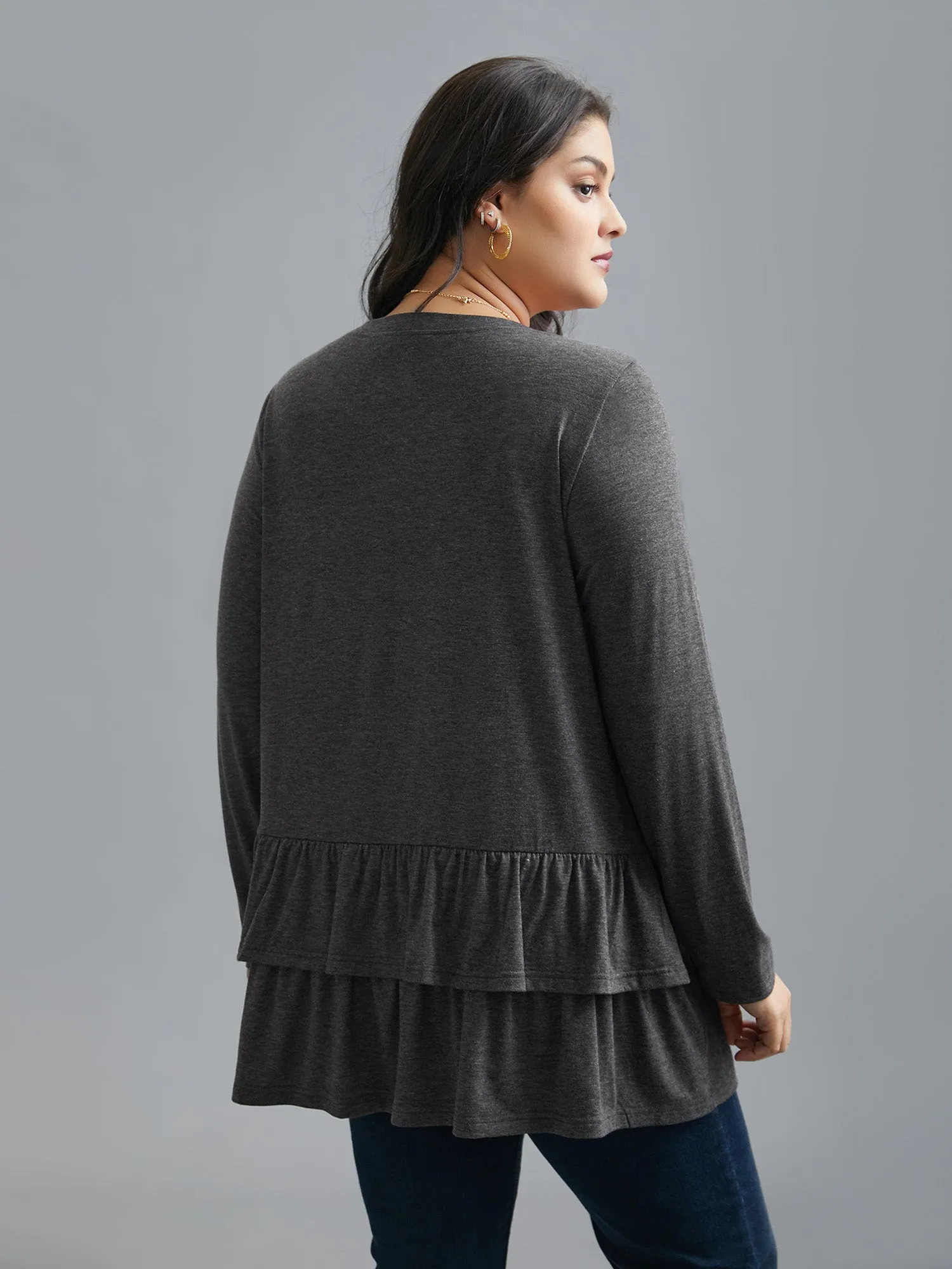 Round Neck Tiered Ruffles Hem T-Shirt sold by Bloomchic product image thumbnail 4