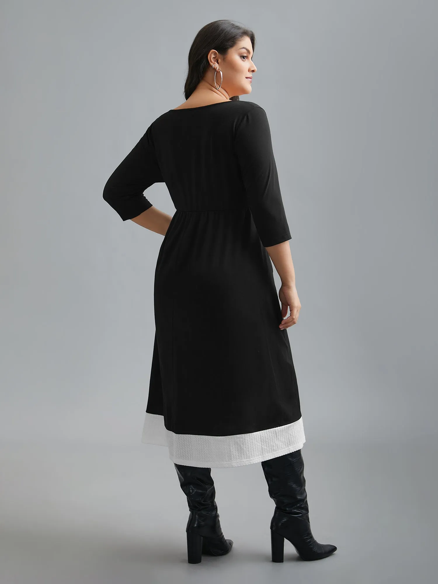 Square Neck Color Block Button Detail Dress sold by Bloomchic product image thumbnail 4