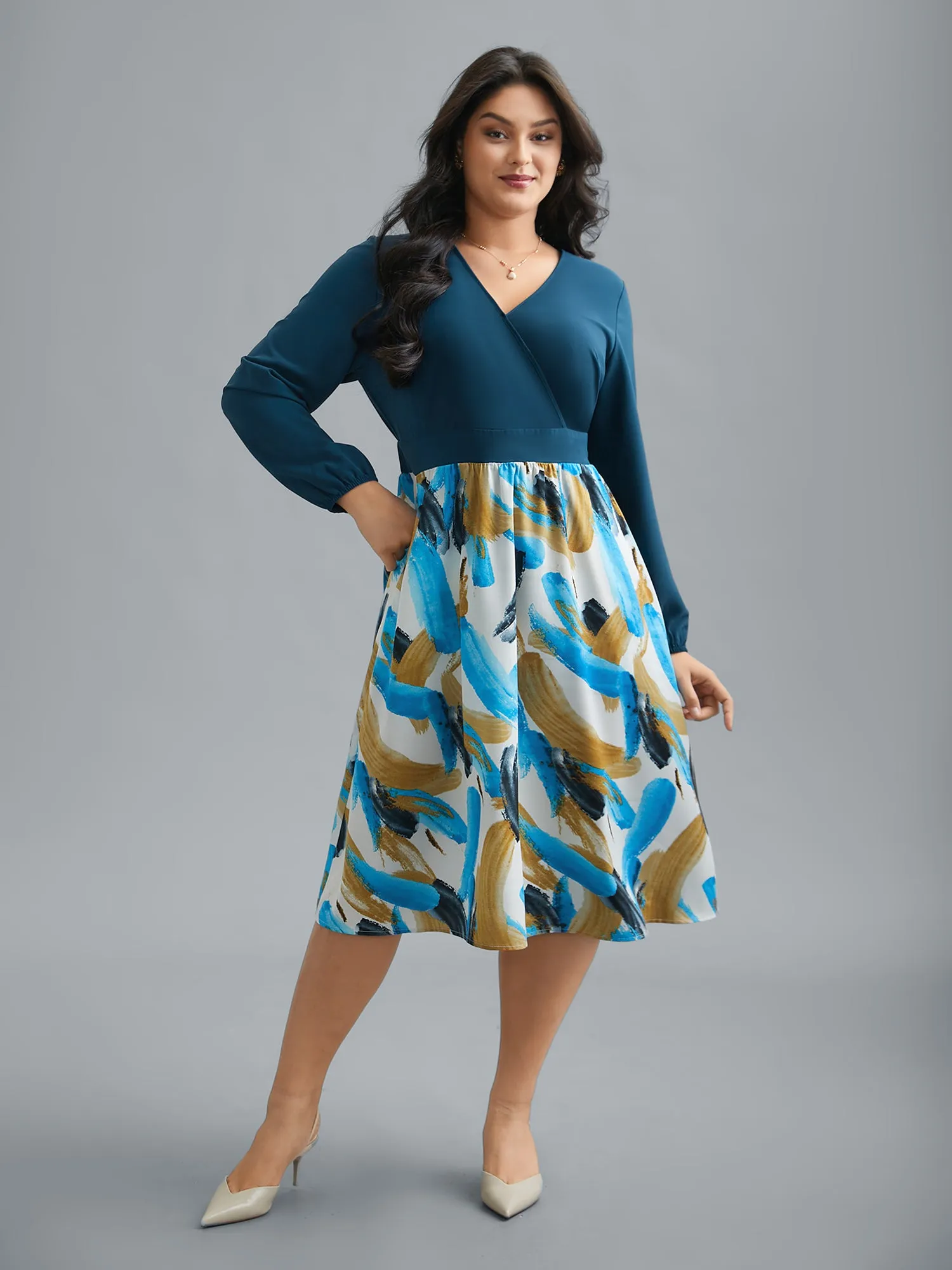 Brush Stroke Print Contrast Spliced Dress sold by Bloomchic product image thumbnail 3