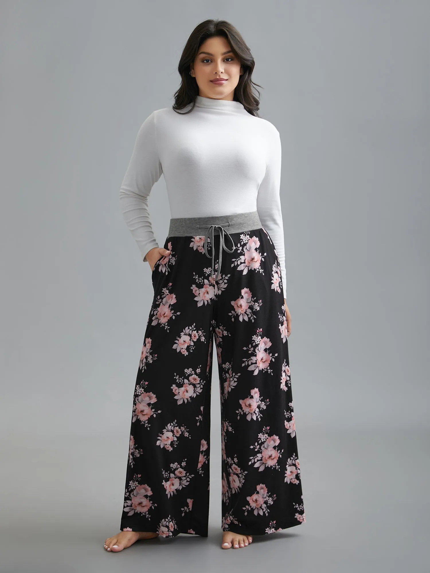 Floral Contrast Waist Lounge Bottoms sold by Bloomchic product image thumbnail 3