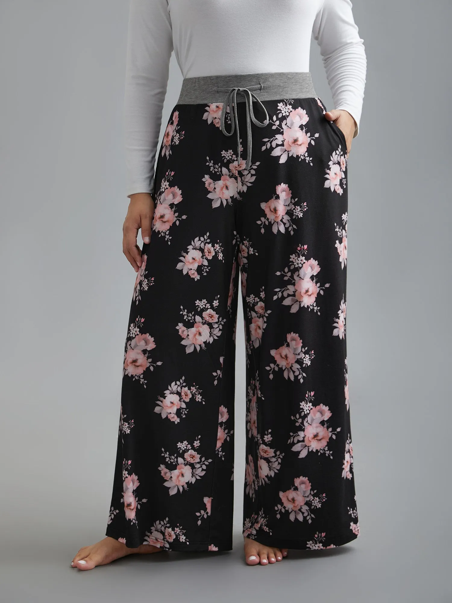 Floral Contrast Waist Lounge Bottoms sold by Bloomchic