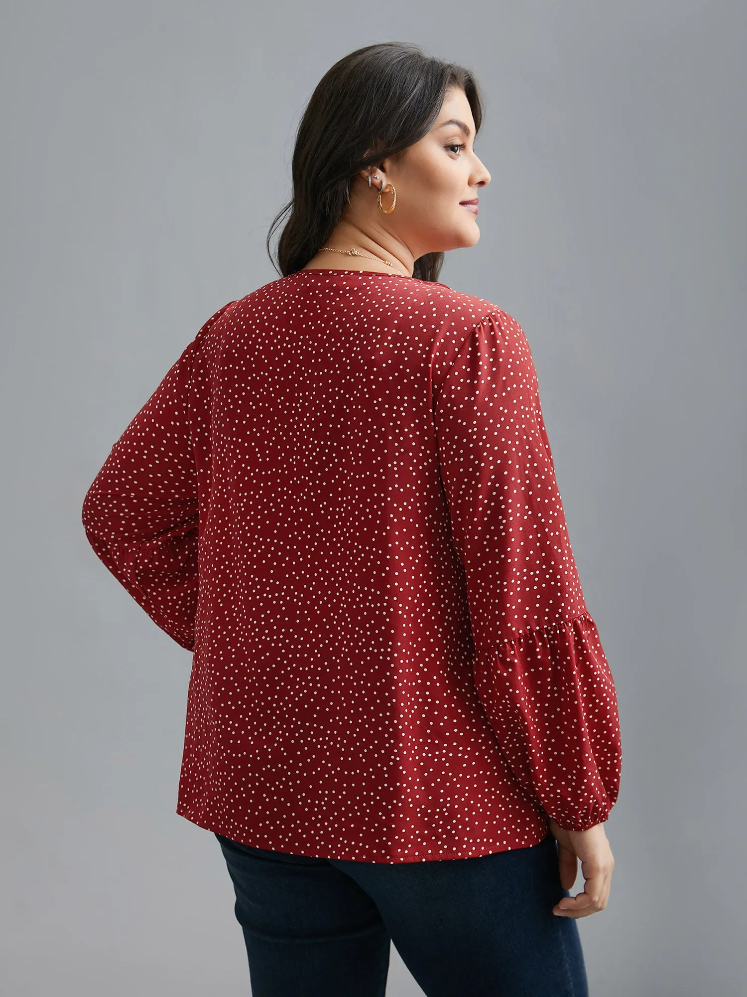 V-Neck Polka Dot Ruffled Blouse sold by Bloomchic product image thumbnail 4