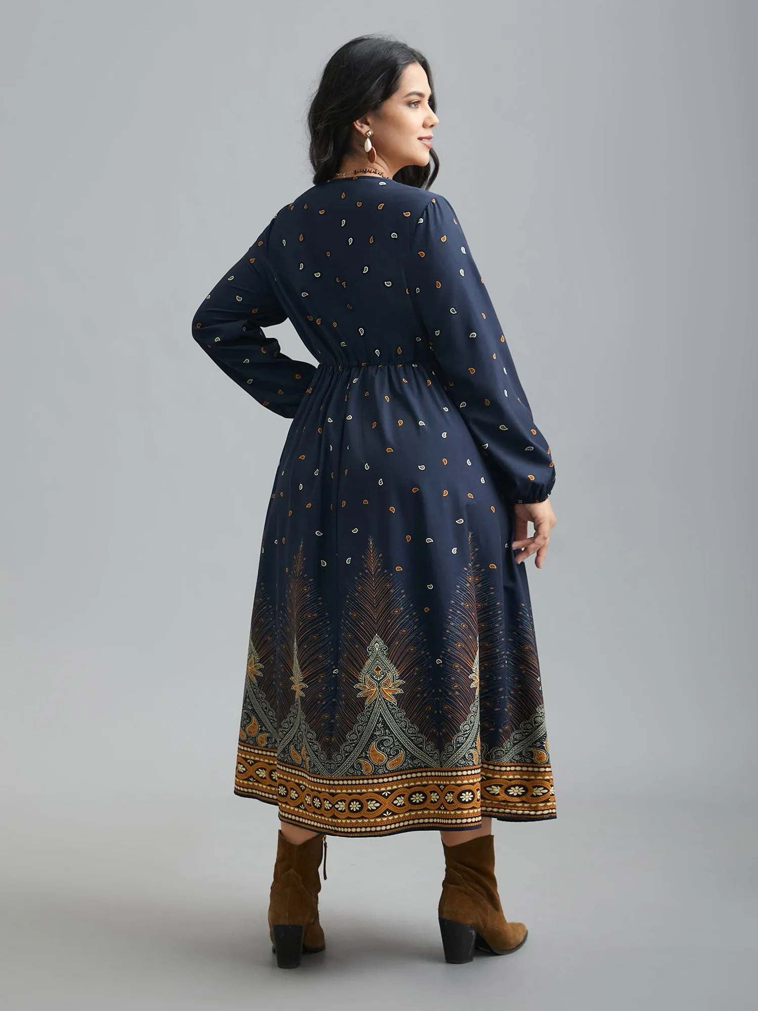 Notched Collar Boho Print Contrast Dress sold by Bloomchic product image thumbnail 5