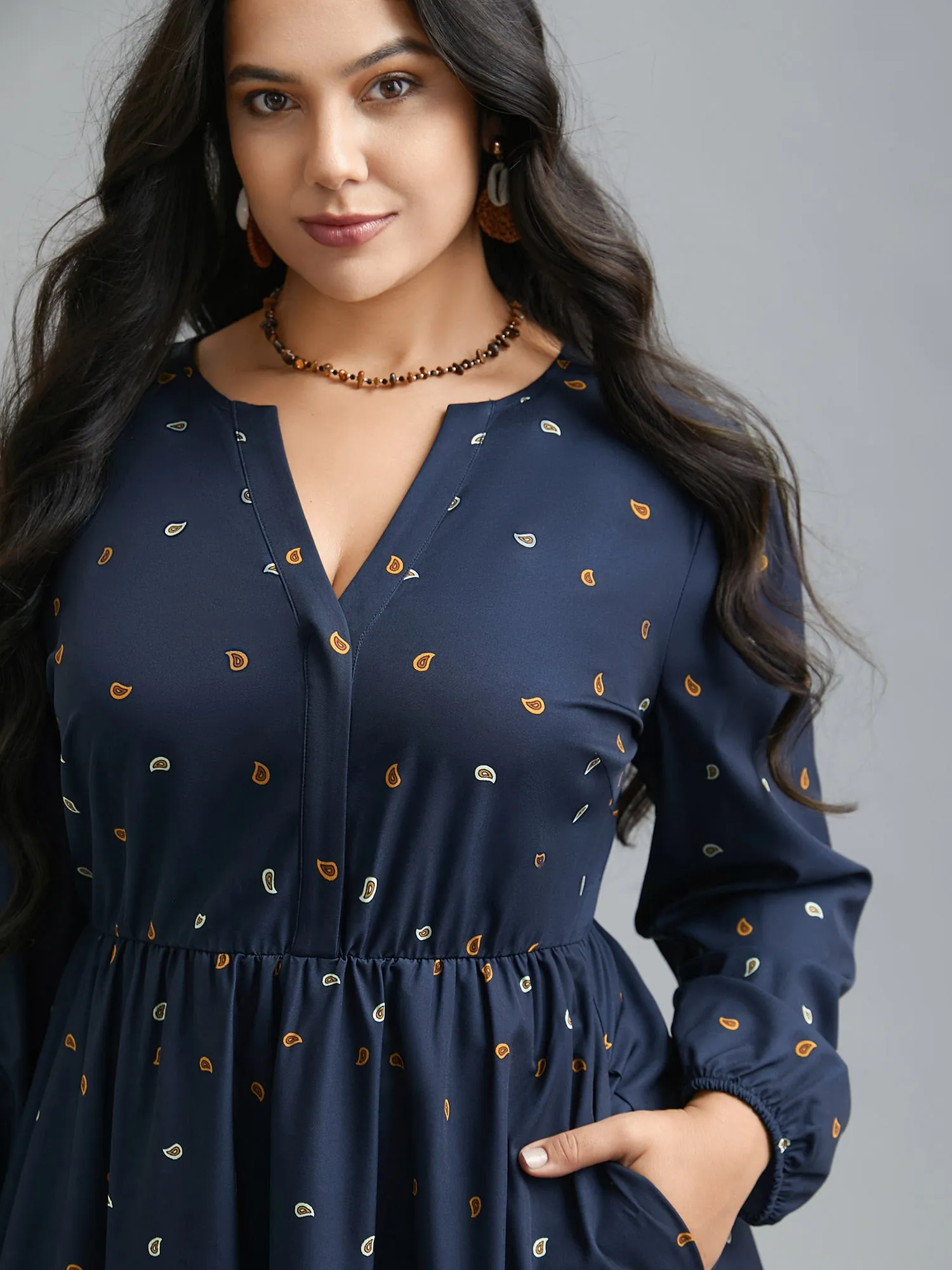 Notched Collar Boho Print Contrast Dress sold by Bloomchic product image thumbnail 2