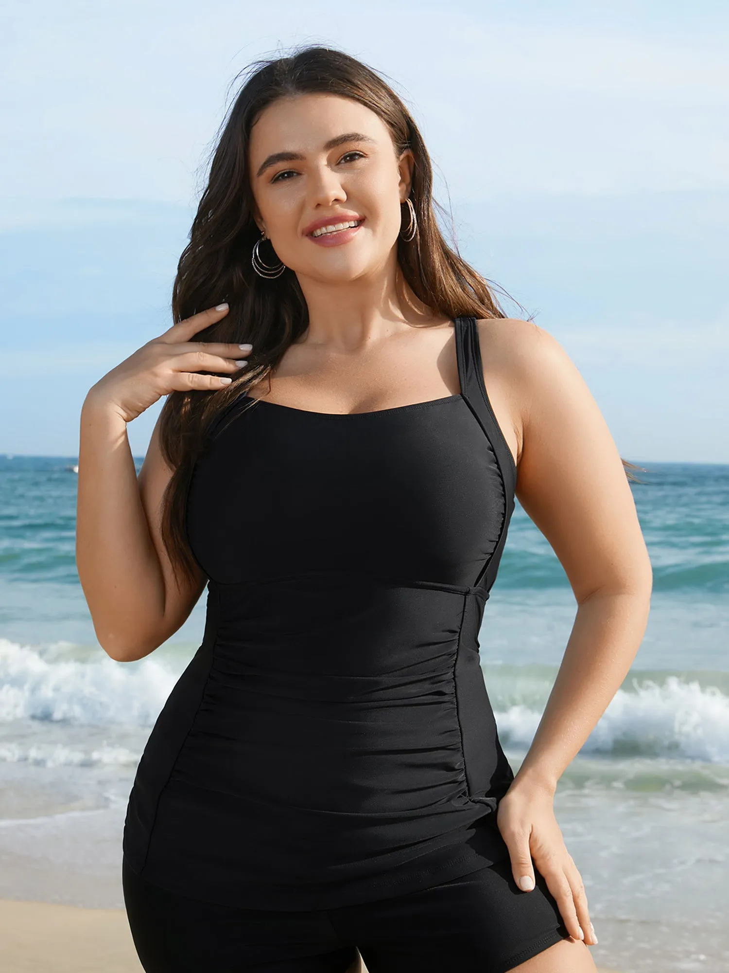 Plain Back Crisscross Swim Top sold by Bloomchic