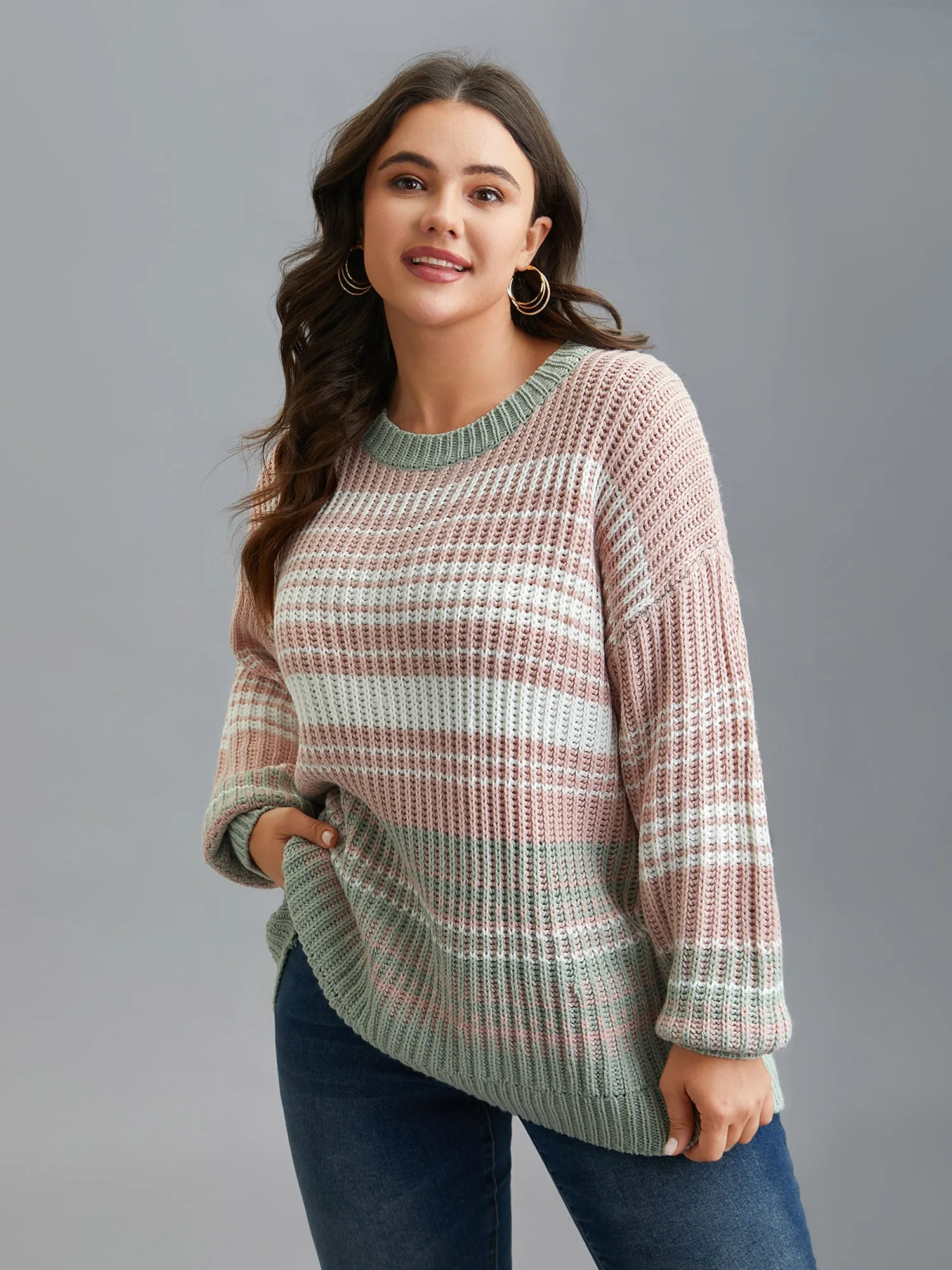 Striped Contrast Colors Ribbed Pullover sold by Bloomchic