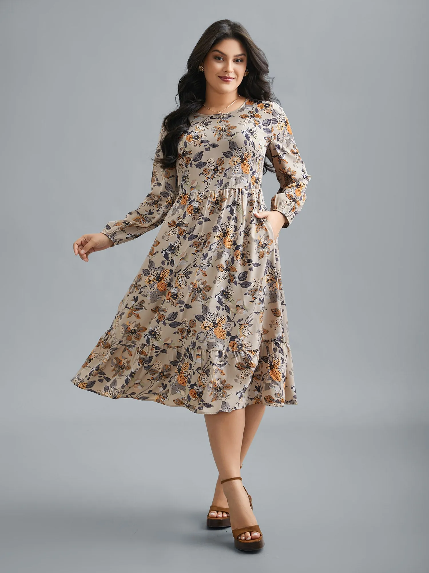 Floral Stretchy Waist-Cinched Pocket Dress sold by Bloomchic product image thumbnail 2