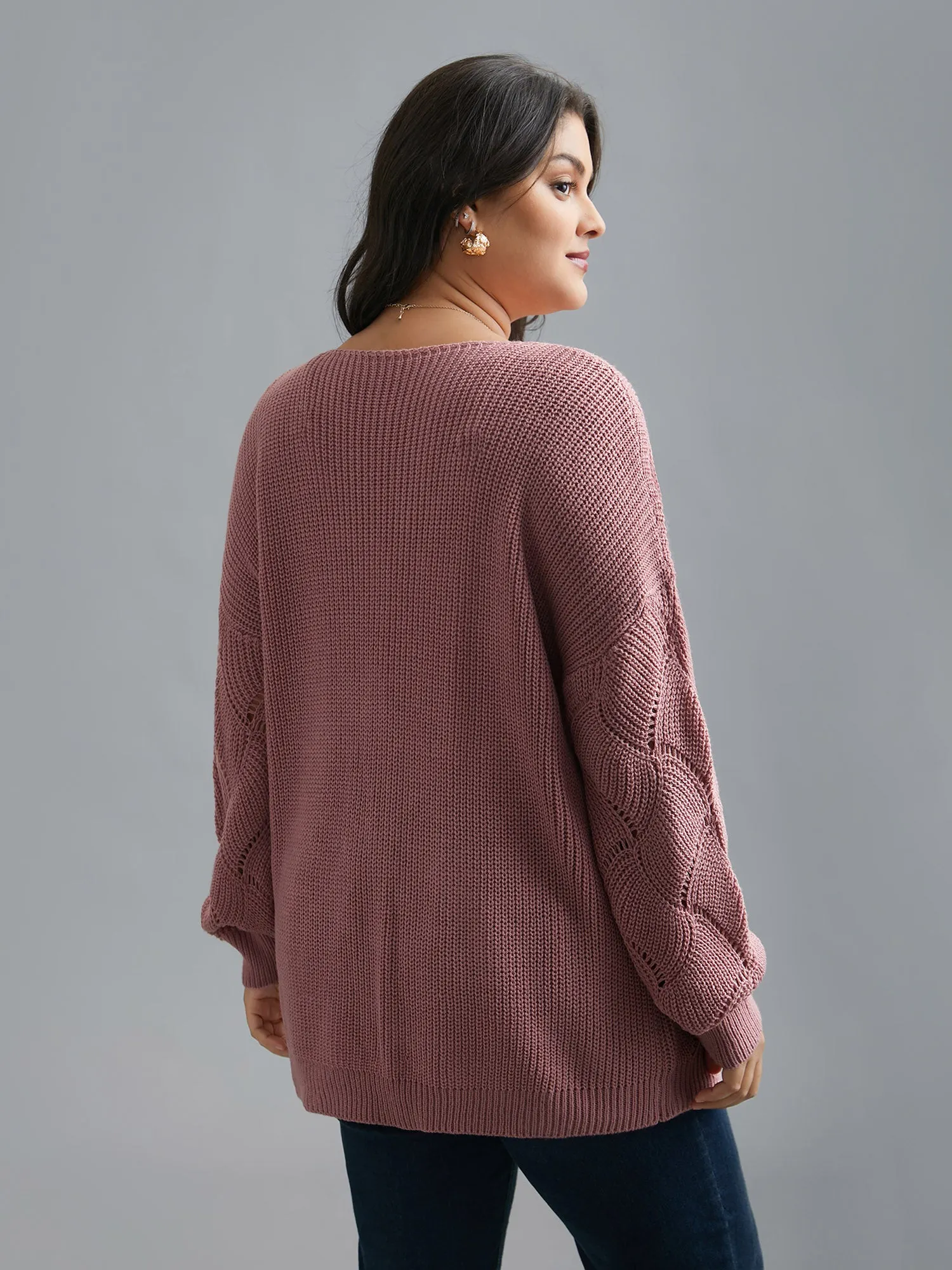 V Neck Cut-Out Pattern Textured Pullover sold by Bloomchic product image thumbnail 2