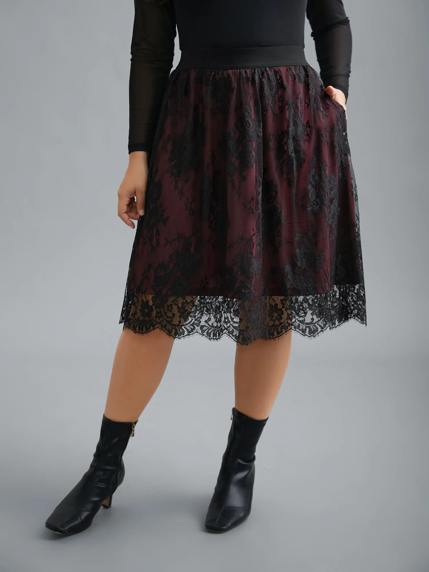 Floral Crochet Lace Mesh Stretchy Skirt sold by Bloomchic