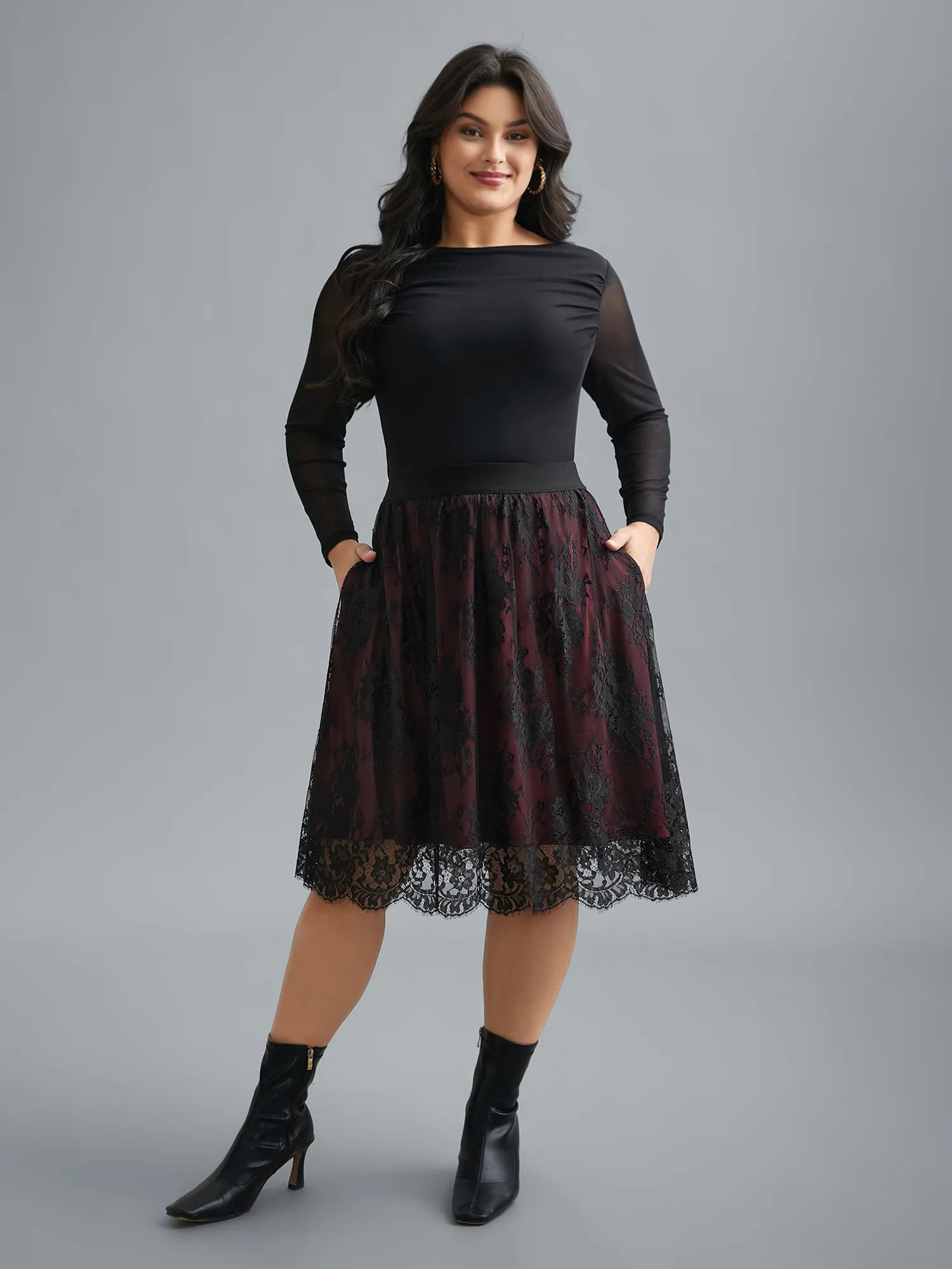 Floral Crochet Lace Mesh Stretchy Skirt sold by Bloomchic product image thumbnail 4