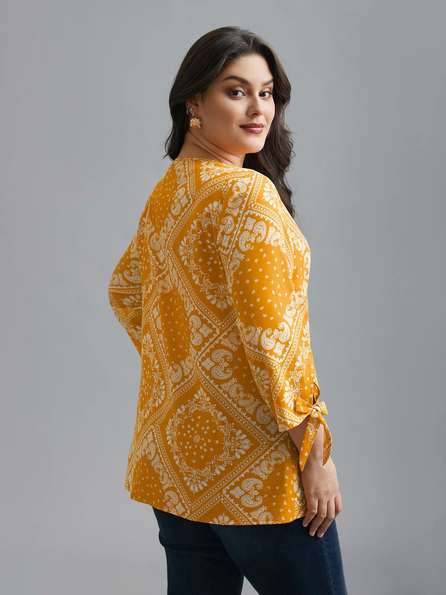 Round Neck Bandana Print Sleeve Tie Blouse sold by Bloomchic product image thumbnail 5
