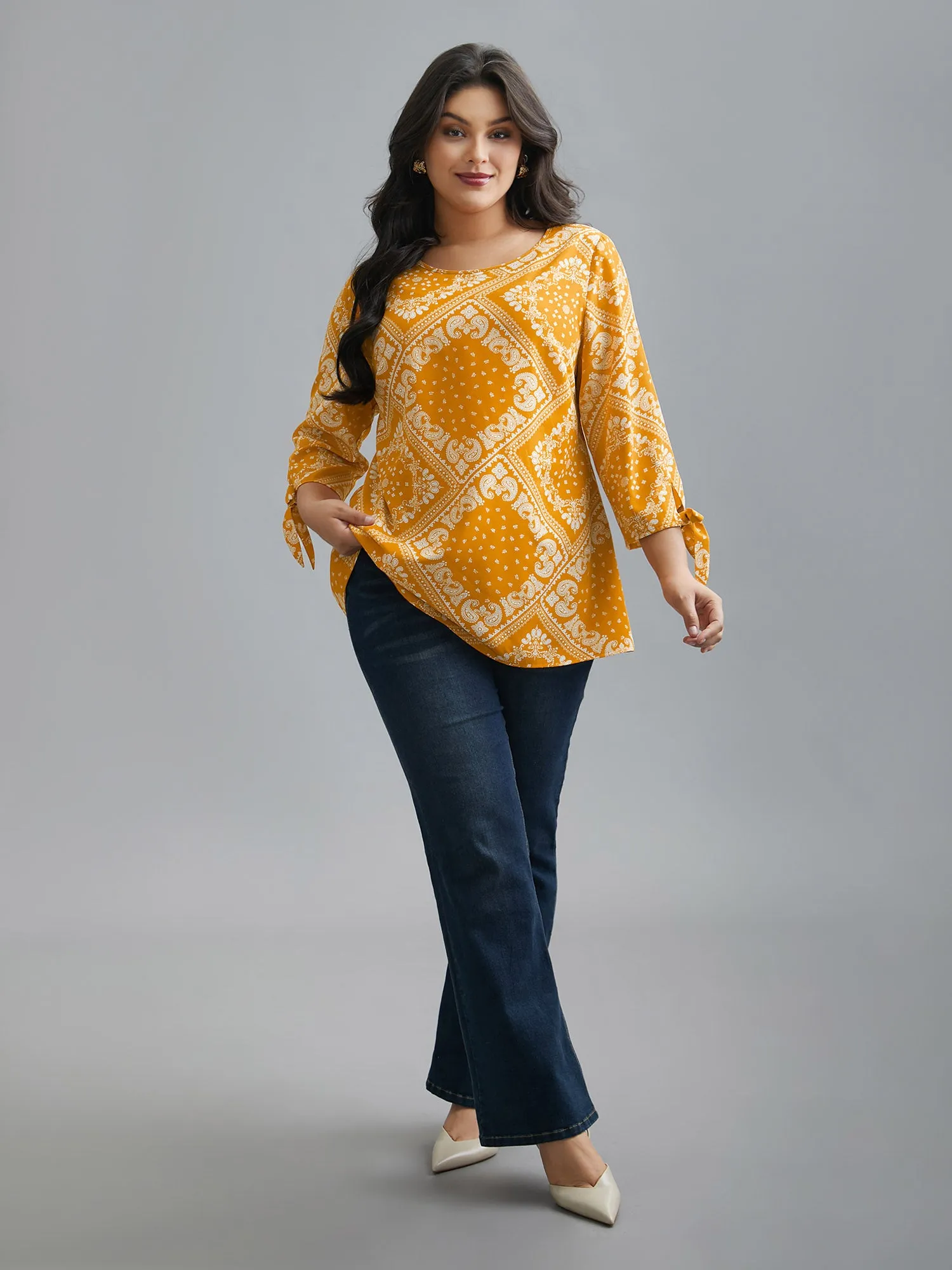 Round Neck Bandana Print Sleeve Tie Blouse sold by Bloomchic product image thumbnail 4